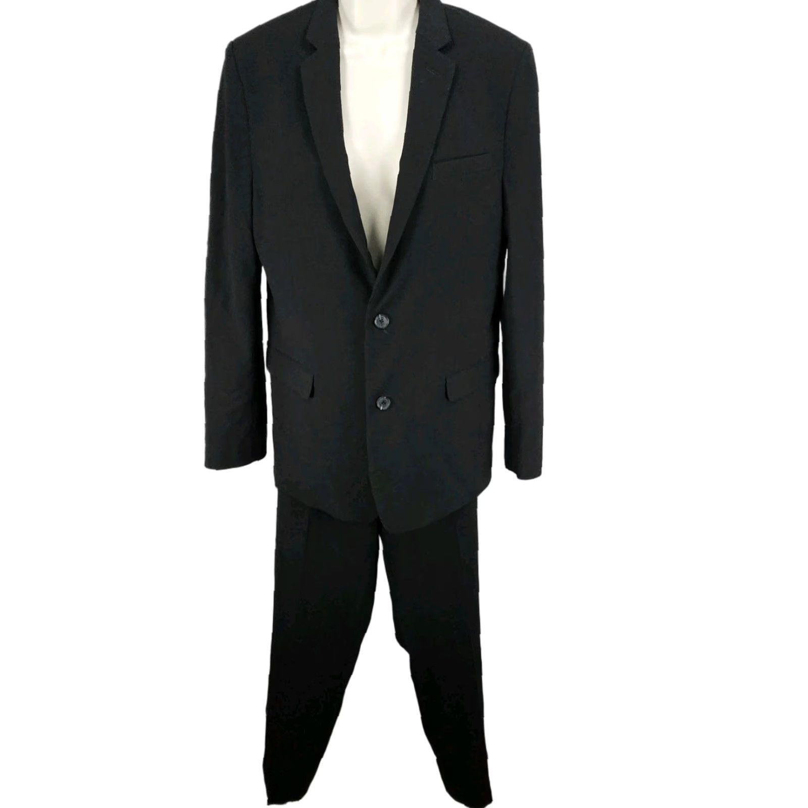 Calvin Klein Calvin Klein Black Full Pant Suit Set 2 Piece 2 Button Notch Blazer 20 Size 42" / US 20 - 1 Thumbnail