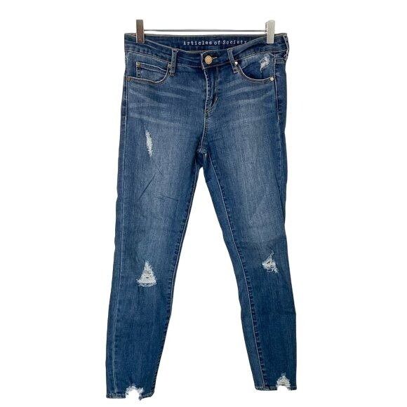 Other Articles Of Society Suzy Cropped Jeans Medium Blue Distresse Size 26" / US 2 / IT 38 - 5 Thumbnail