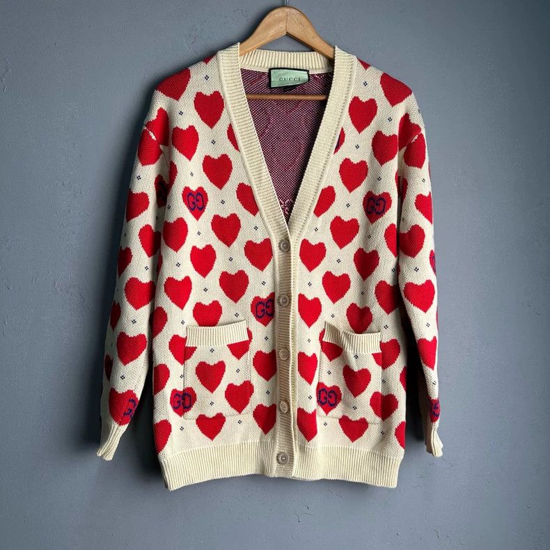 Gucci Gucci V-neck love print long-sleeved knitted cardigan jacke Size US XS / EU 42 / 0 - 1 Thumbnail