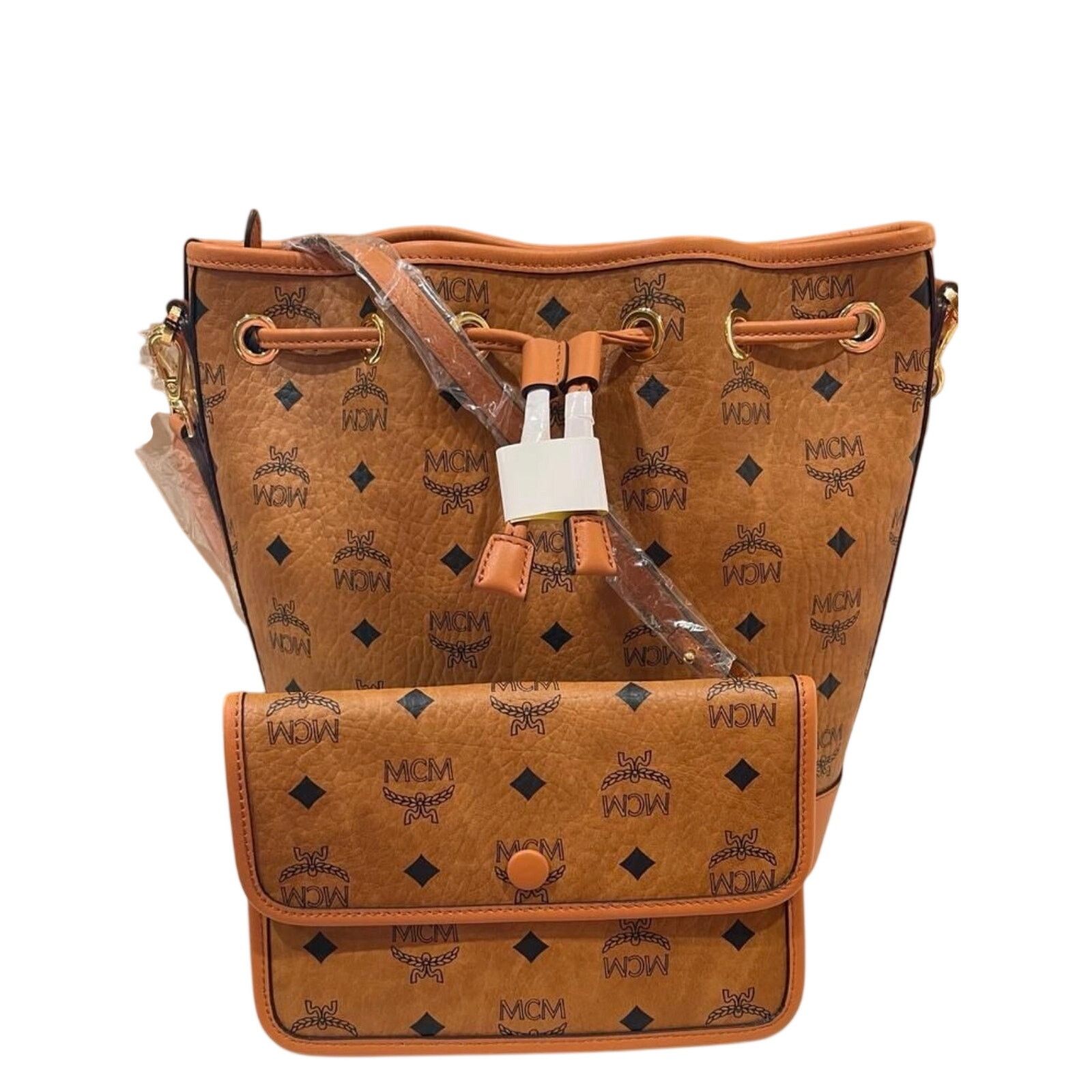 MCM MCM Medium Dessau Drawstring Bag in Visetos Cognac Size ONE SIZE - 1 Thumbnail