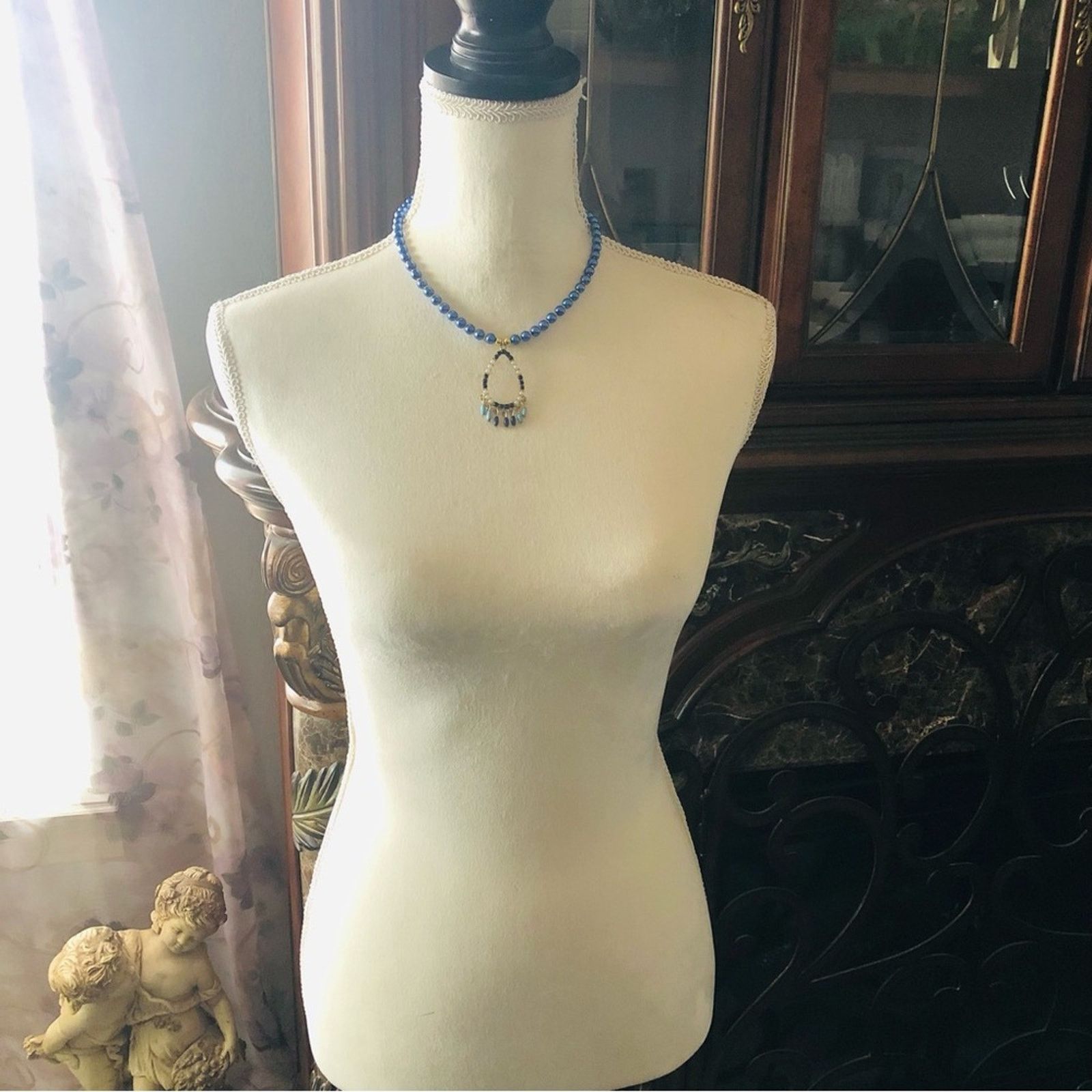 Handmade Handcrafted repurpose teardrop beaded pendant Pearl necklace Size ONE SIZE - 6 Thumbnail