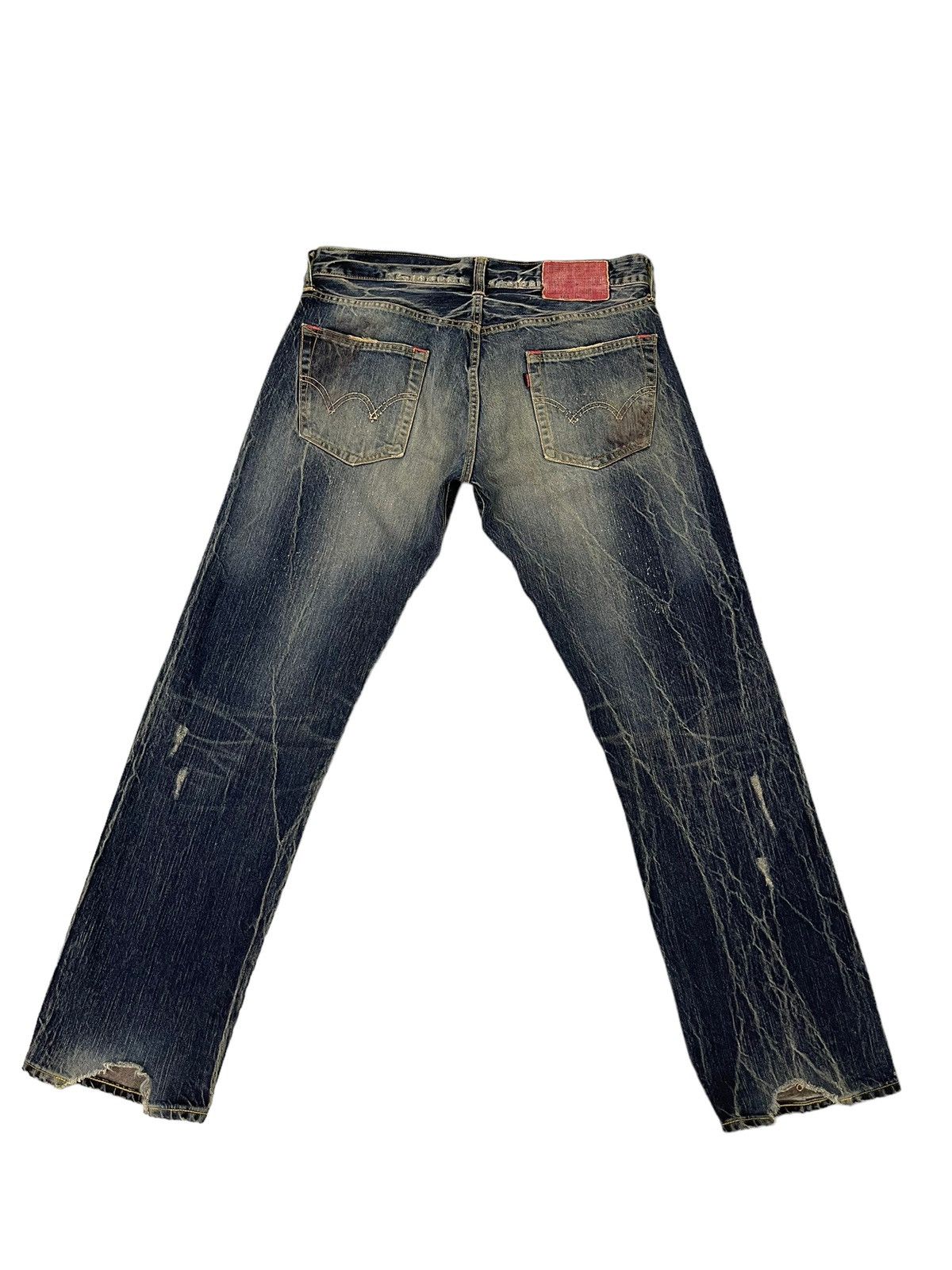 Edwin Distress Patchwork Edwin Japan Faded Acid Wash Loose 7🟦4 Size US 35 - 11 Thumbnail