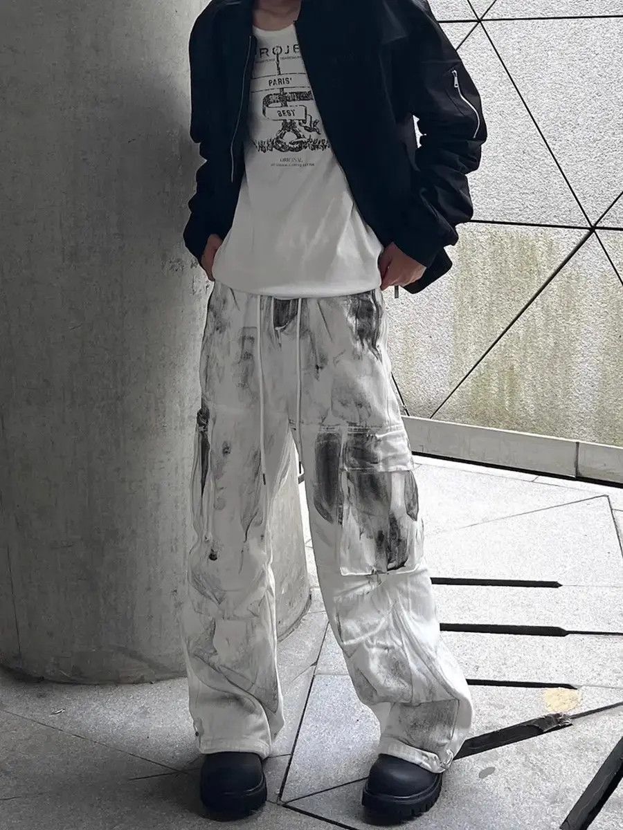 Japanese Brand Multi pocket tie dyed straight leg floor mopping jeans Size US 32 / EU 48 - 1 Thumbnail