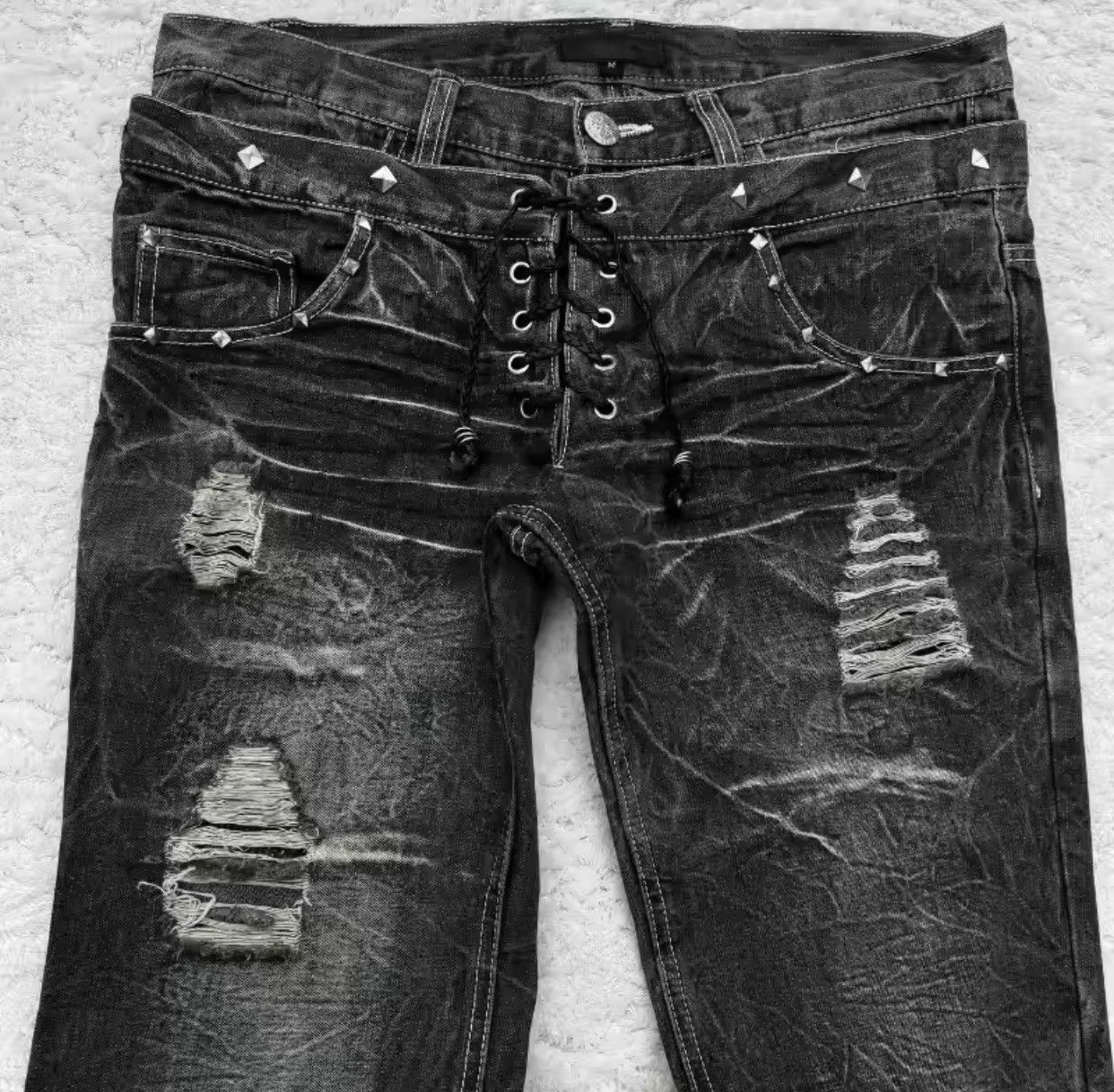 Jean Gothic Retro Micro Flared Double Waisted Lace Up Pants Size US 30 / EU 46 - 2 Thumbnail