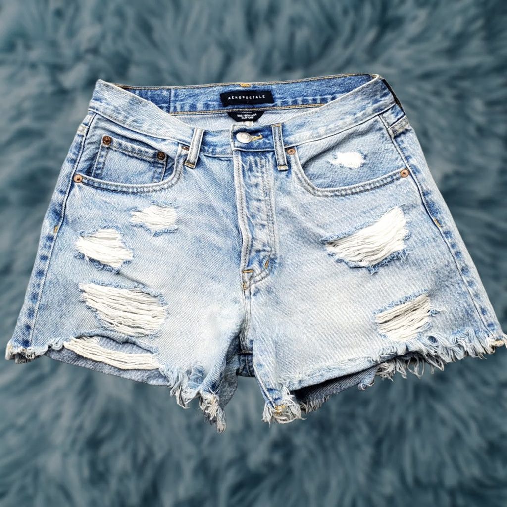 Vintage Aéropostale Womens 6 Blue Distressed High Rise Cut-Off Shorts Button Fly Size 28" / US 6 / IT 42 - 1 Thumbnail