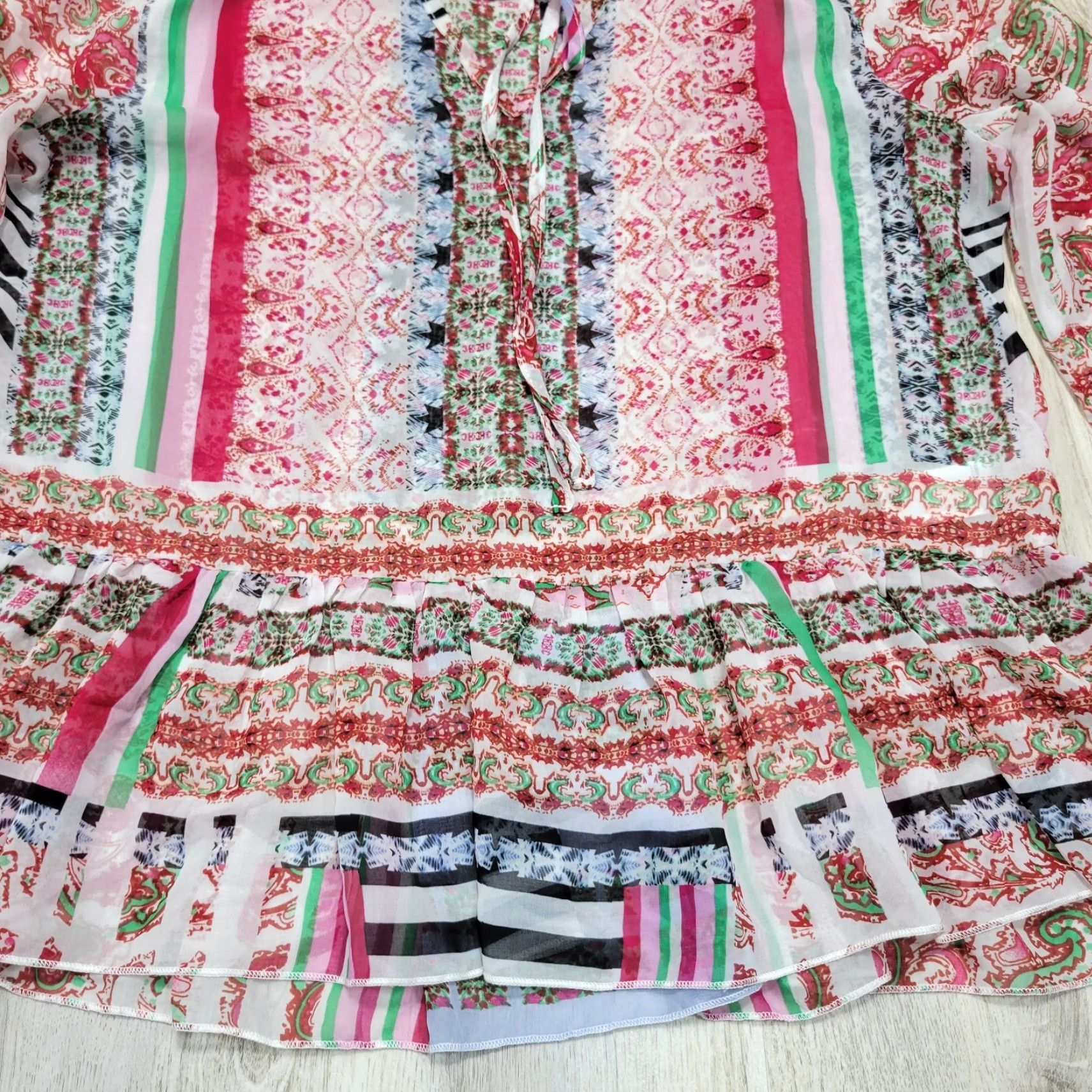 Buffalo David Bitton Buffalo by David Bitton Blouse Shirt Multicolor Sheer Ruffle Peplum Boho Peasant Sz S Womens Long Sleeve Size S / US 4 / IT 40 - 5 Thumbnail