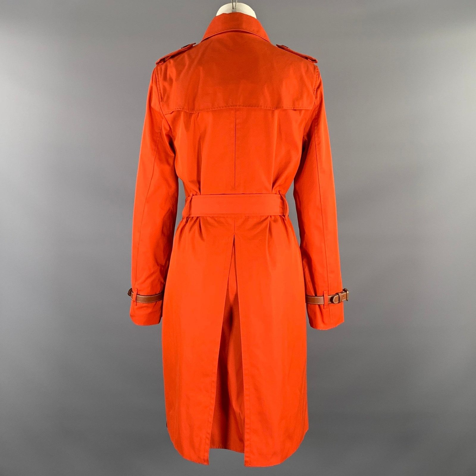 Coach M Orange Cotton Blend Leather Trim Double Breasted Coat Size M / US 6-8 / IT 42-44 - 3 Thumbnail