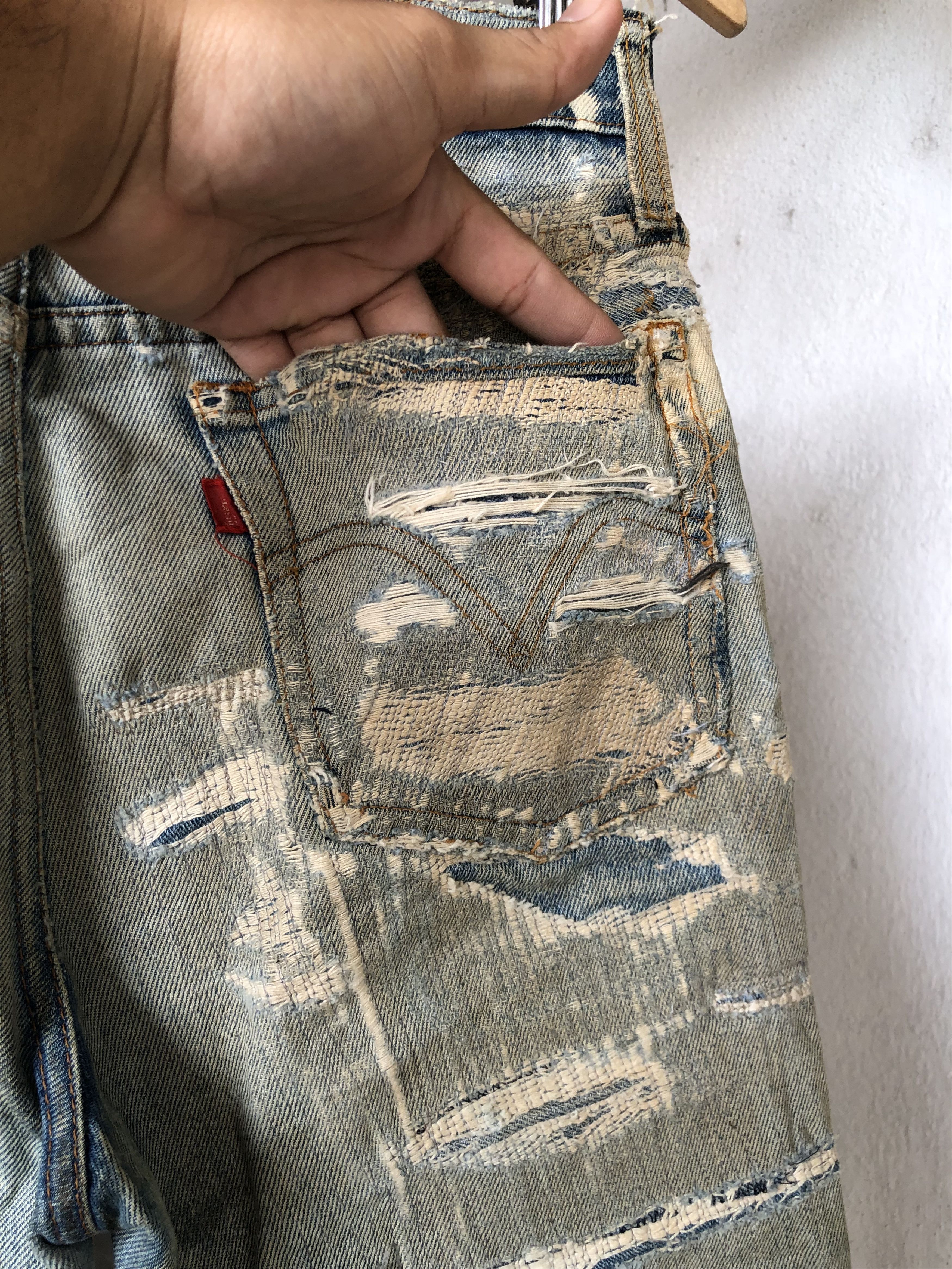 Levi's Vintage 90s Levis Distressed Denim Flare Pants Size US 29 - 10 Thumbnail