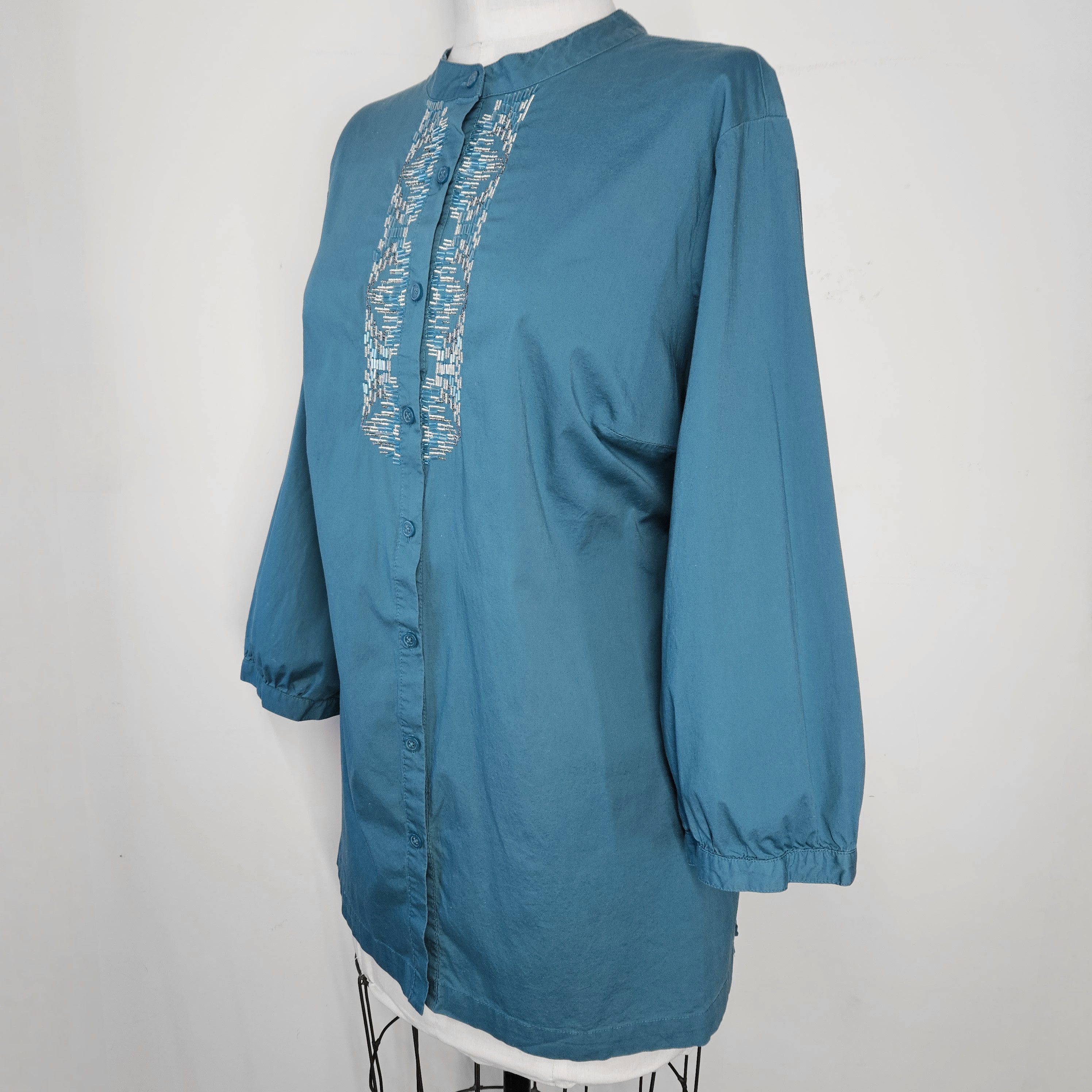 Other Dana Buchman Sze 2X Shirt Button Down 100% Cotton Beaded Size XXL / US 16-18 / IT 52-54 - 2 Thumbnail
