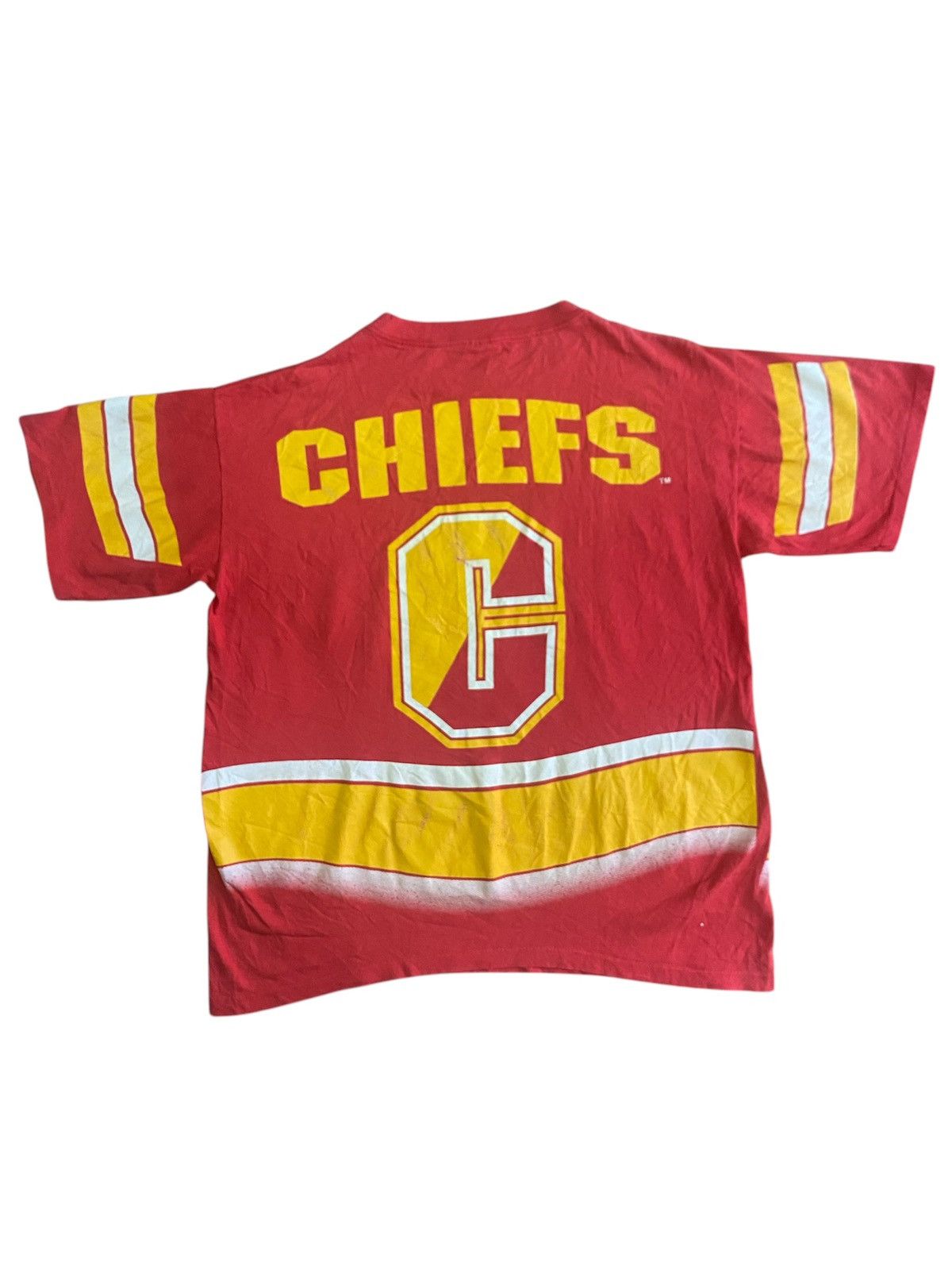 NFL × Salem Sportswear × Vintage Vtg 1994 NFL Kansas City Chiefs All Overprint Tshirt Size US L / EU 52-54 / 3 - 2 Thumbnail