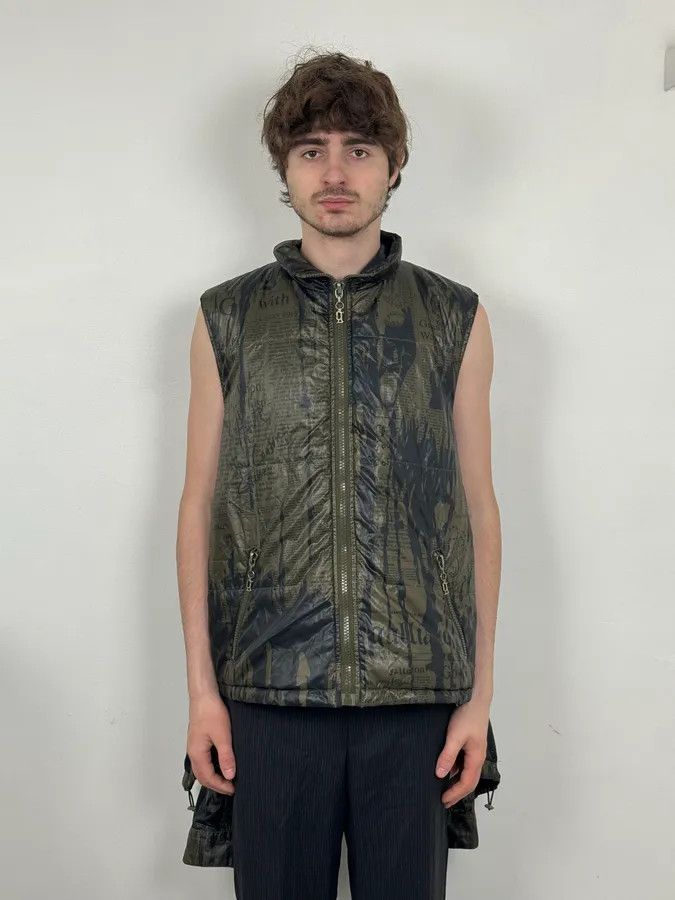 John Galliano SS2008 Galliano 2 in 1 Khaki Brown & Black Newspaper Windbreaker Jacket Size US M / EU 48-50 / 2 - 4 Thumbnail