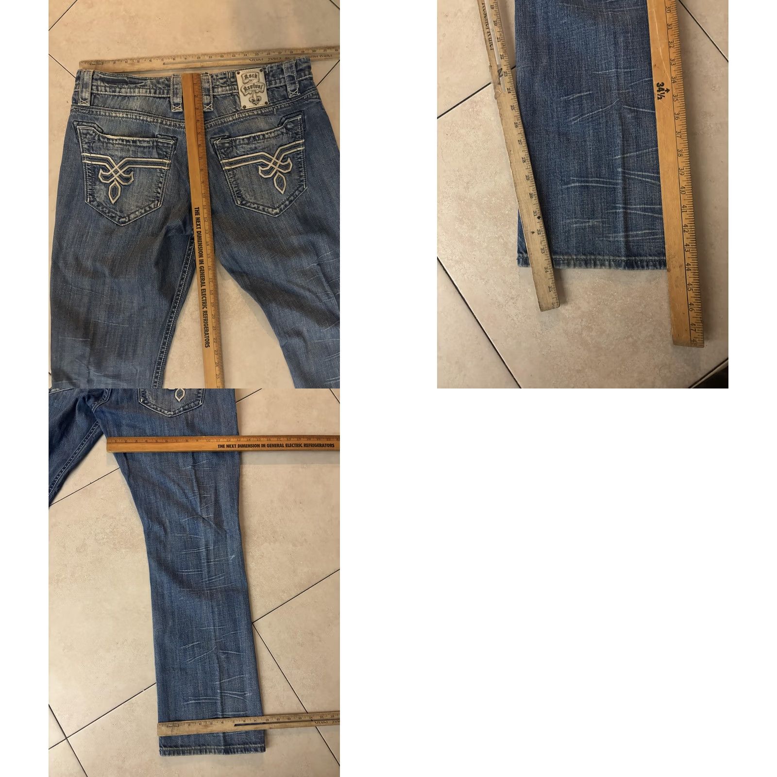 Vintage VINTAGE Rock Revival Barnet Straight Jeans Mens 38 Blue Distressed Pockets Fluer-de-lis Embroidered Back Size US 38 / EU 54 - 8 Thumbnail