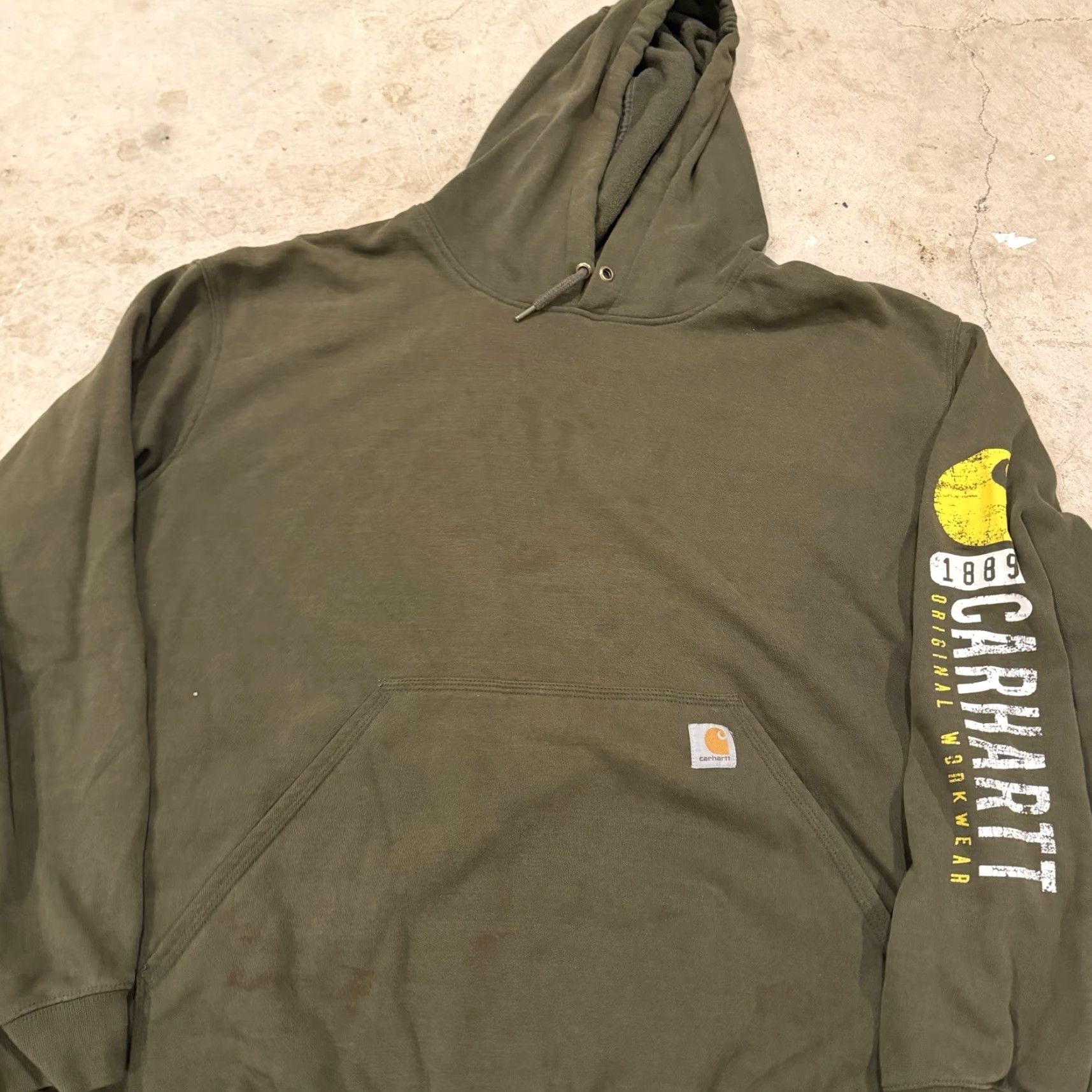 Carhartt Carhartt Mens Hoodie Sweatshirt 4XL Olive Green Original Fit Spellout Hooded Graphic Print Pockets Size US XXL / EU 58 / 5 - 4 Thumbnail