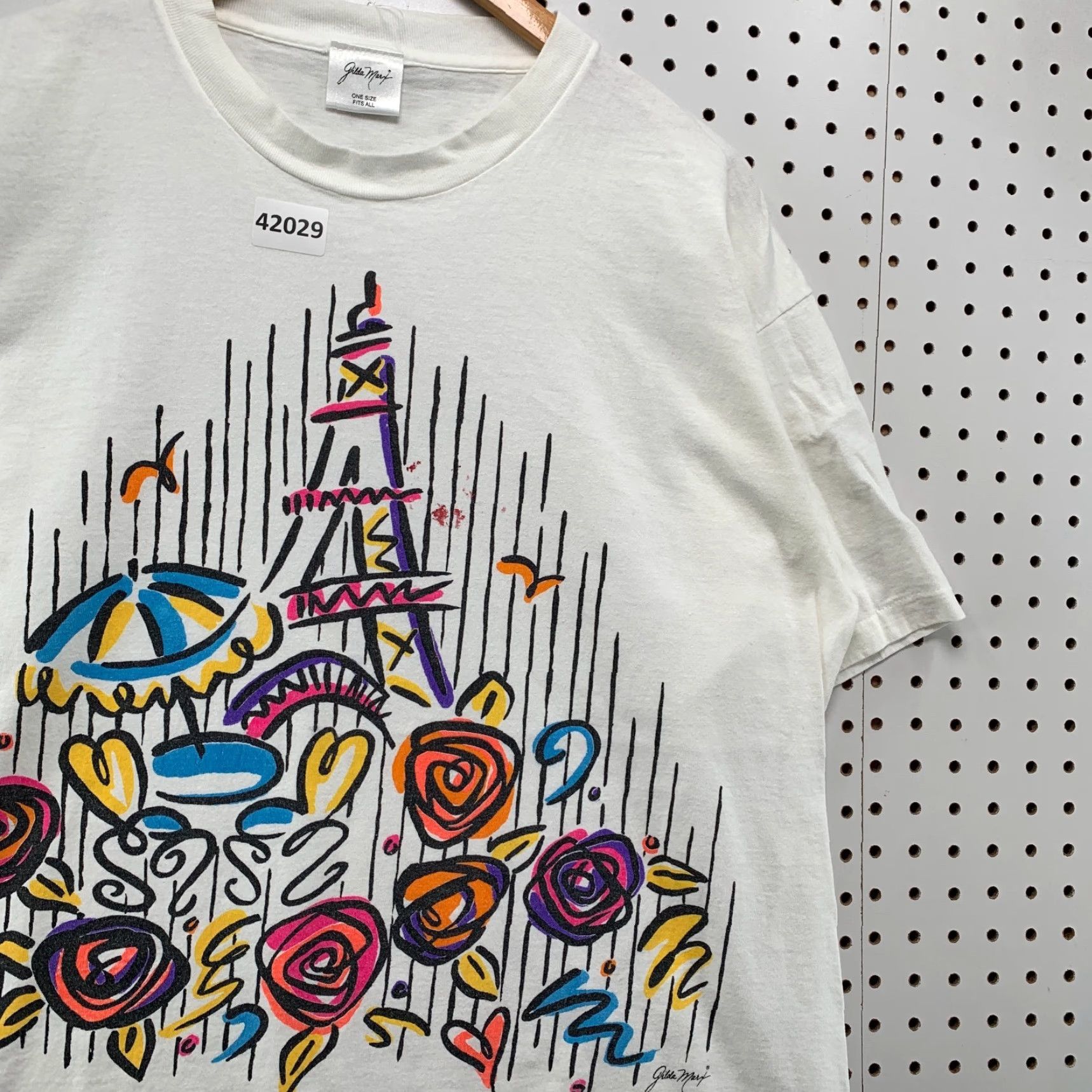 Gildan VINTAGE 90s Gilda Marx T-Shirt Mens Adult Large White Floral Paris Cotton Short Sleeve Crew Neck Summer Theme Size US L / EU 52-54 / 3 - 6 Thumbnail