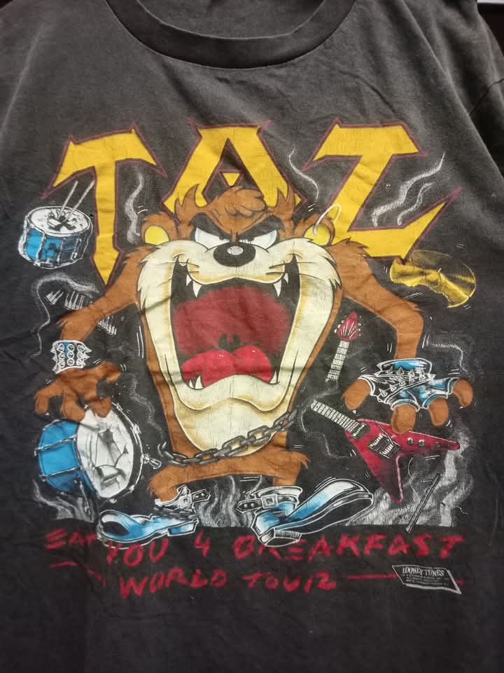 Band Tees × Vintage × Warner Bros Vintage 1989 Taz World Tour Looney Tunes Distressed Size US L / EU 52-54 / 3 - 3 Thumbnail
