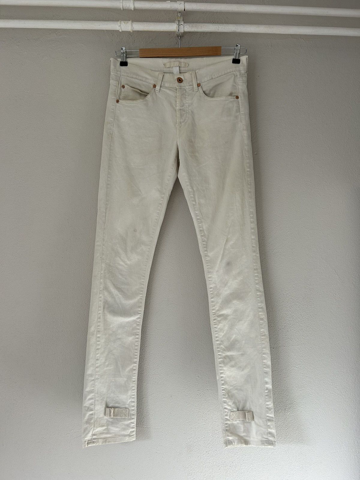 Off-White Cream Slim-Fit Diagonal Stripe Jeans