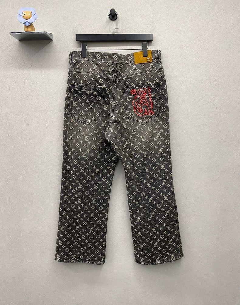 Louis Vuitton LV Black Gray Printed Denim Pants - dmc-2508 Size US 34 / EU 50 - 2 Thumbnail