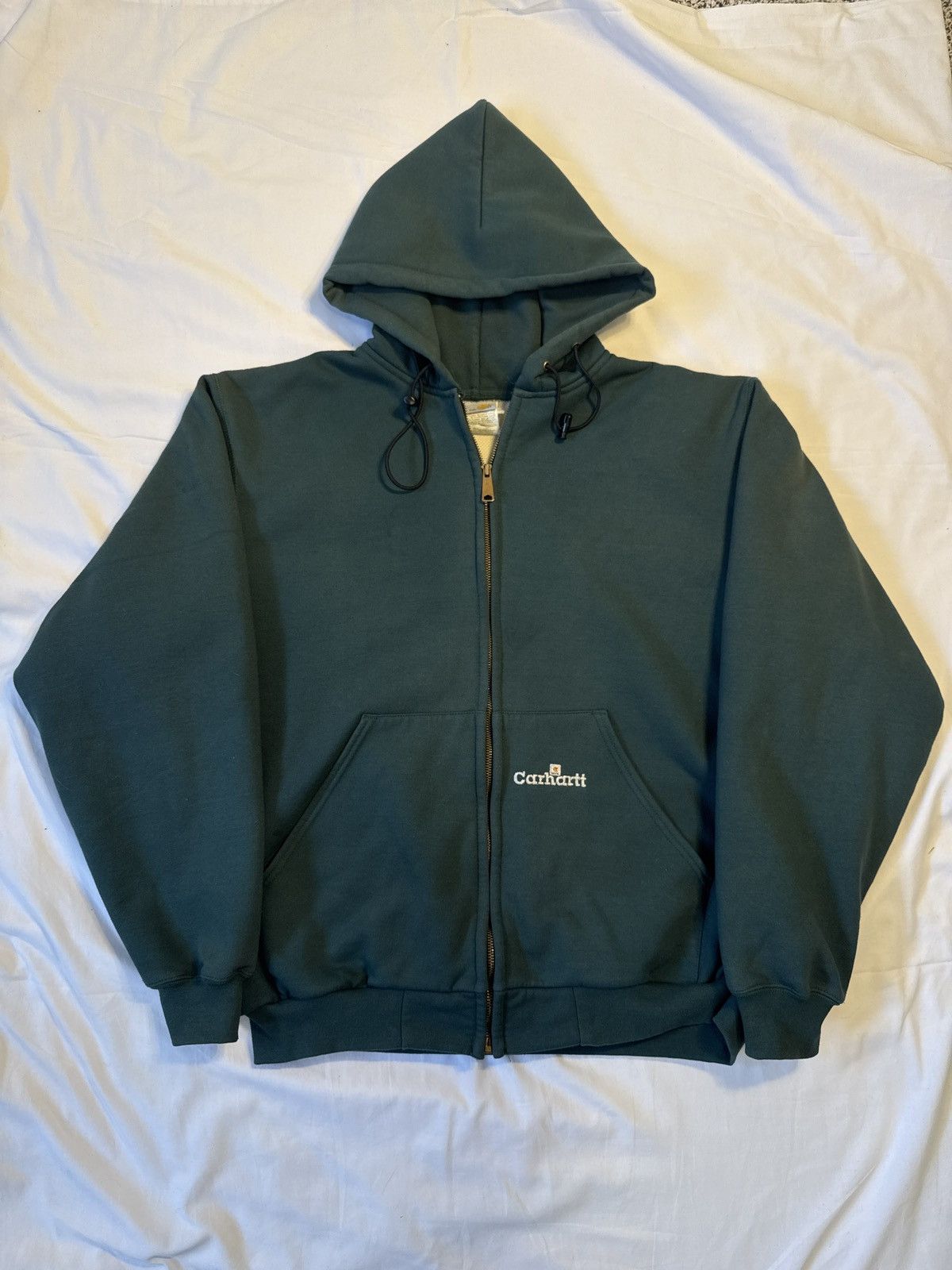 Carhartt Vintage 90s Carhartt K129 Green Thermal Limed Zip Hoodie Size US XL / EU 56 / 4 - 1 Thumbnail