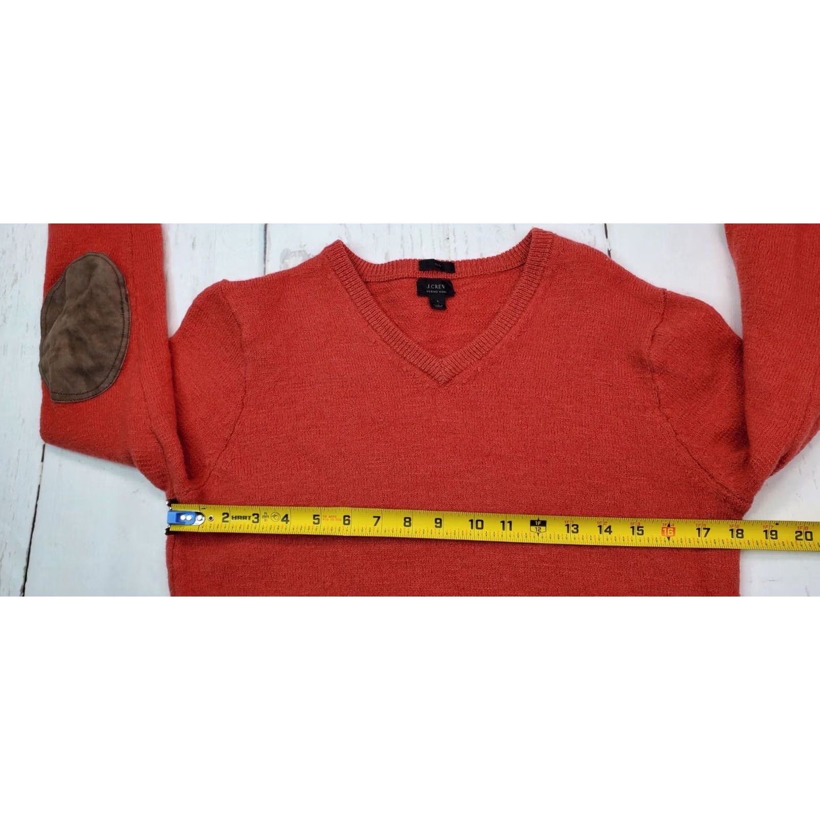 J.Crew J. Crew Merino Wool V-Neck Sweater Women L Slim Fit Pullover Elbow Patches Red, Kn: Pullover, Solid, Wool, 100% Merino, Winter/Fall, Casual, WomenS Size L / US 10 / IT 46 - 4 Thumbnail