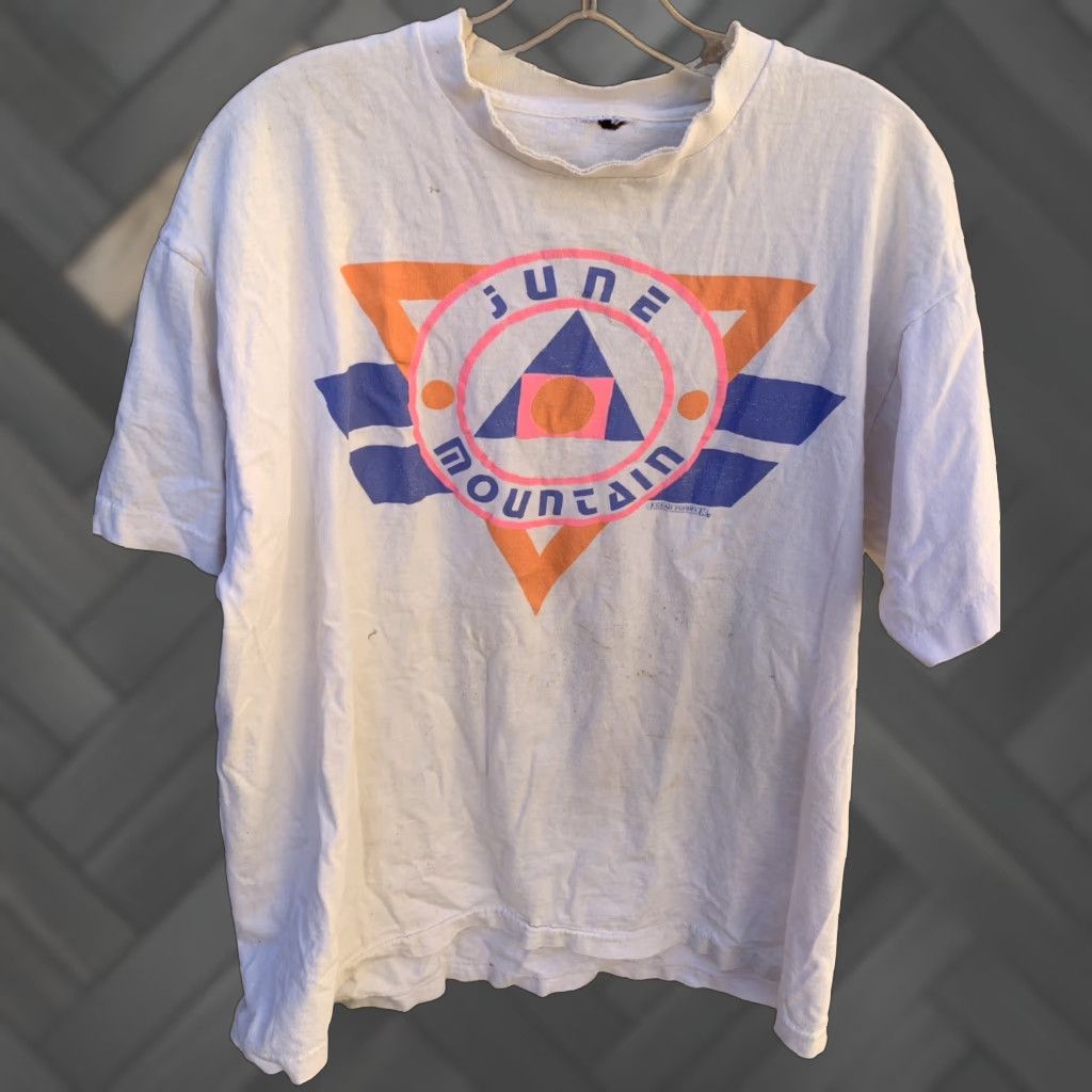 Vintage VINTAGE Fresh Produce T-Shirt Shirt One Size Womens White 1980s Neon Geometric Graphic Distressed Holes Cotton casual Size ONE SIZE - 1 Thumbnail