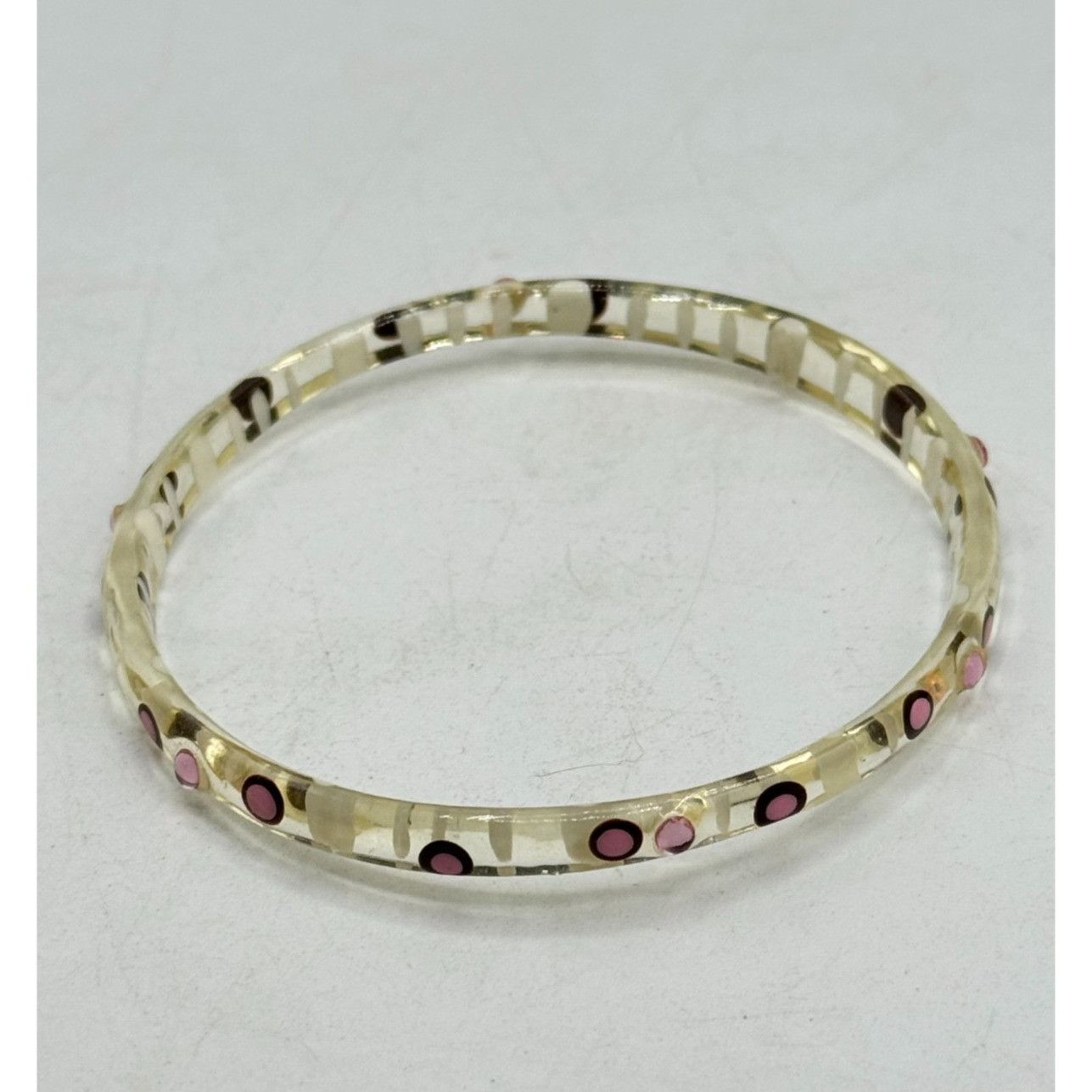 Vintage Vintage painted pink rhinestone Lucite bangle bracelet Size ONE SIZE - 3 Thumbnail