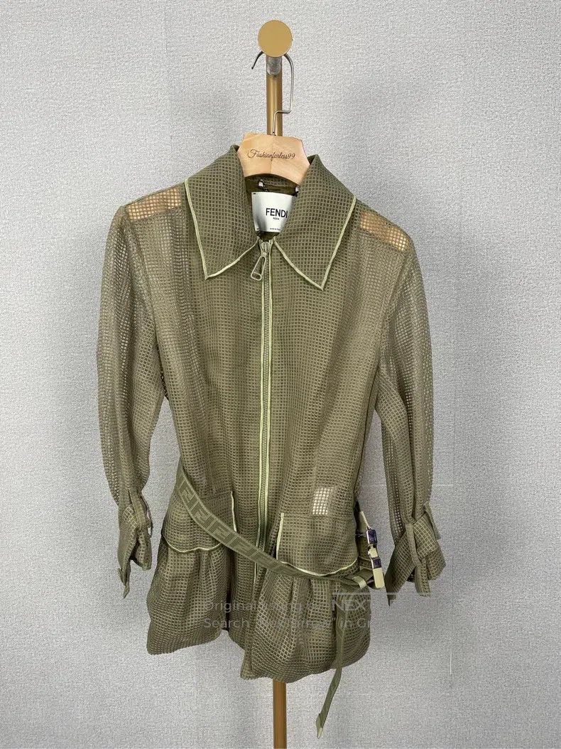 Fendi Fendi Green belted textured coat Size XS / US 0-2 / IT 36-38 - 1 Thumbnail