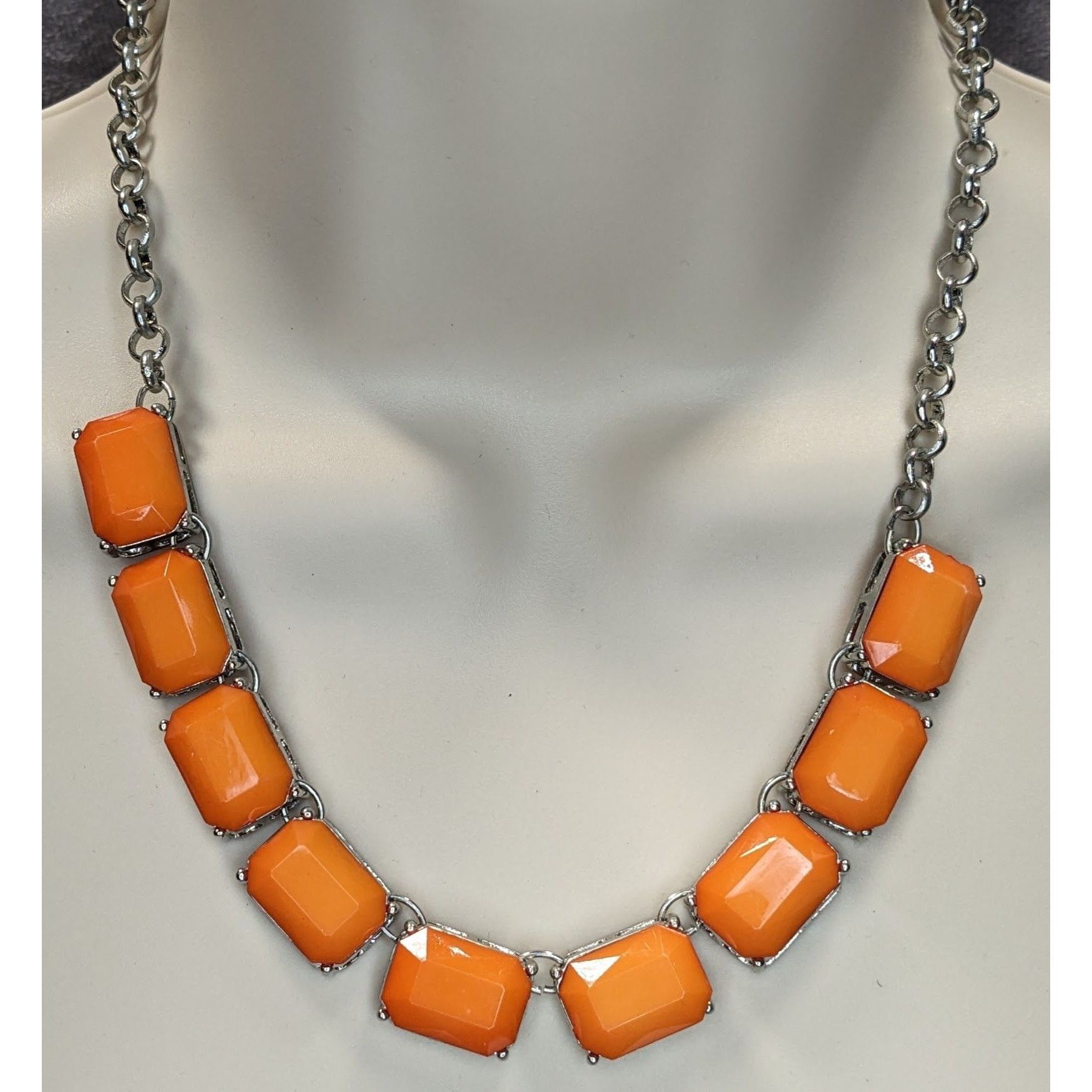 Other Retro Orange Statement Necklace With Silver-Tone Chain Size ONE SIZE - 1 Thumbnail