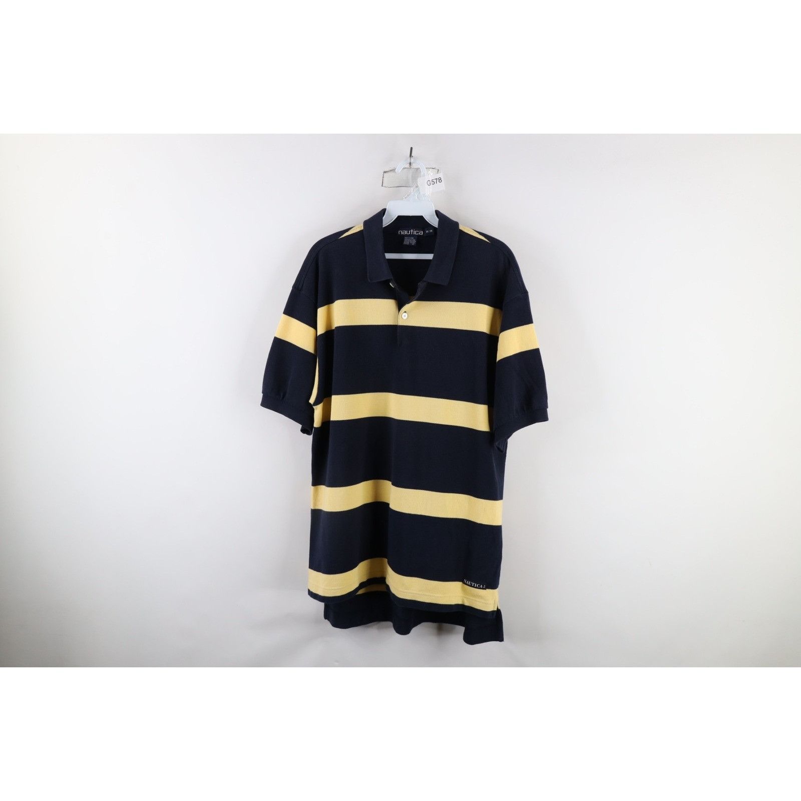 Nautica × Vintage Vintage 90s Nautica Faded Spell Out Striped Polo Shirt Size US M / EU 48-50 / 2 - 1 Thumbnail