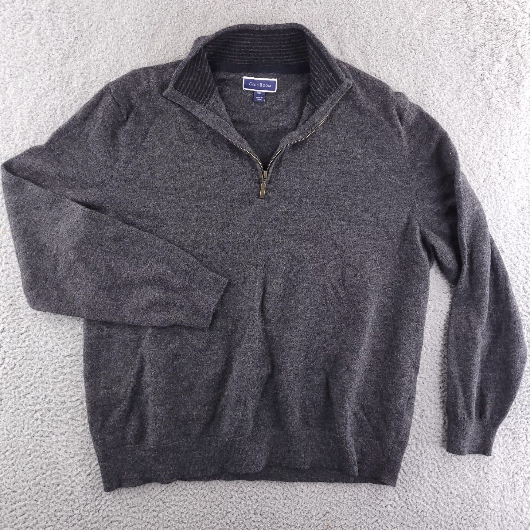 Club Room Club Room Quarter Zip Sweater Mens Large Wool Gray FITS SHORT Size US L / EU 52-54 / 3 - 2 Thumbnail