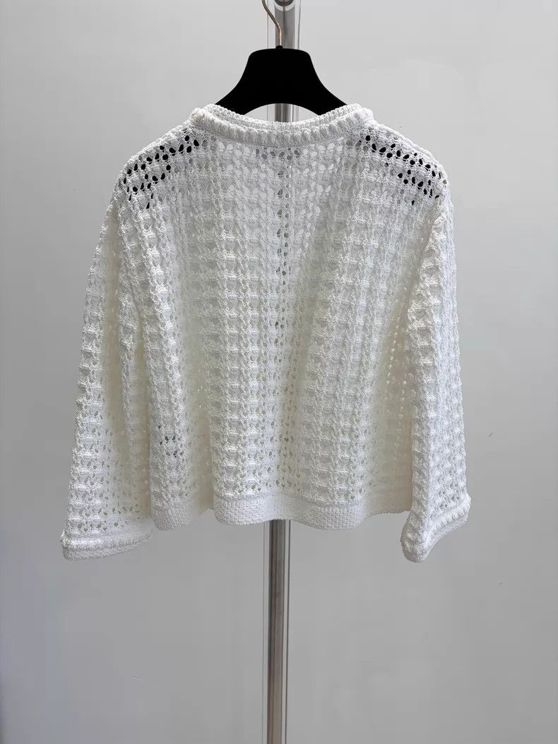 Chanel Chanel White hollow knitted cardigan coat Size S / US 4 / IT 40 - 2 Thumbnail