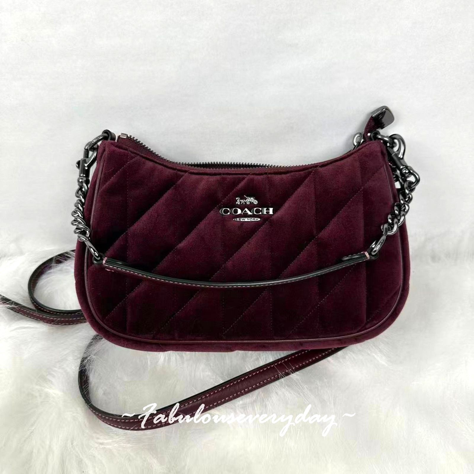 Coach Teri Shoulder Crossbody Velvet Quilting Qb/Burgundy