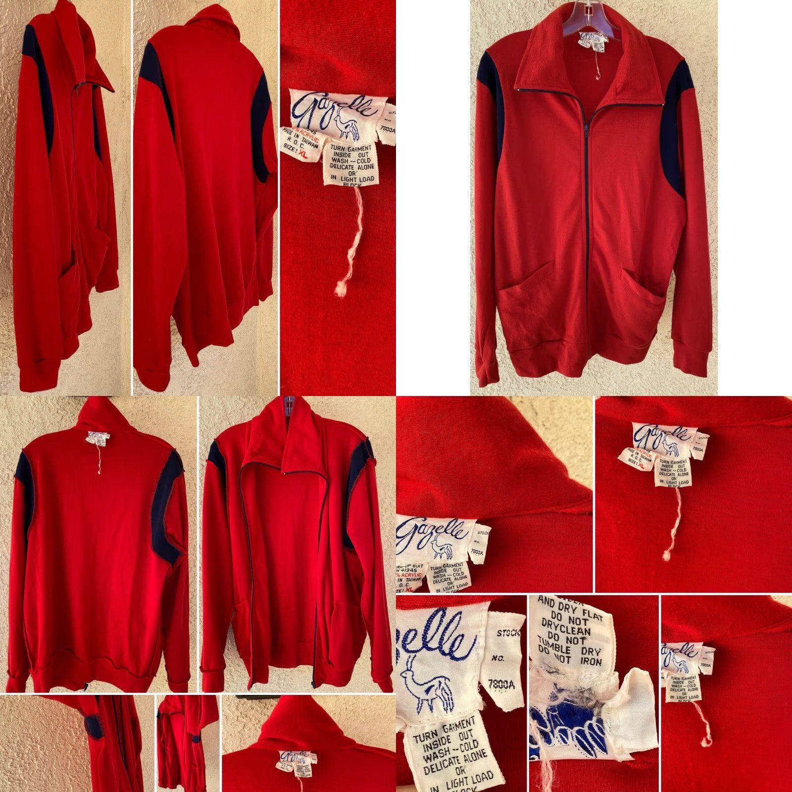 Vintage VINTAGE Gazelle Track Jacket Red XL 70s 80s Full Zip - Acrylic - Men - Stand-Up Collar - Full Zip - Winter Casual Sports Retro Size US XL / EU 56 / 4 - 9 Thumbnail
