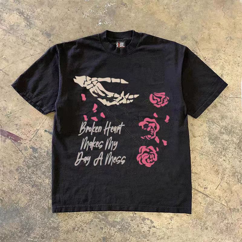 Japanese Brand Black washed vintage rose skull print t-shirt Size US M / EU 48-50 / 2 - 1 Thumbnail