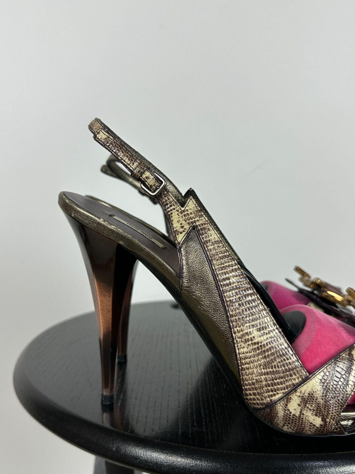 Miu Miu Miu Miu Leather Snakeskin Jewel Slingback Sandals Heels Size US 10 / IT 40 - 13 Thumbnail