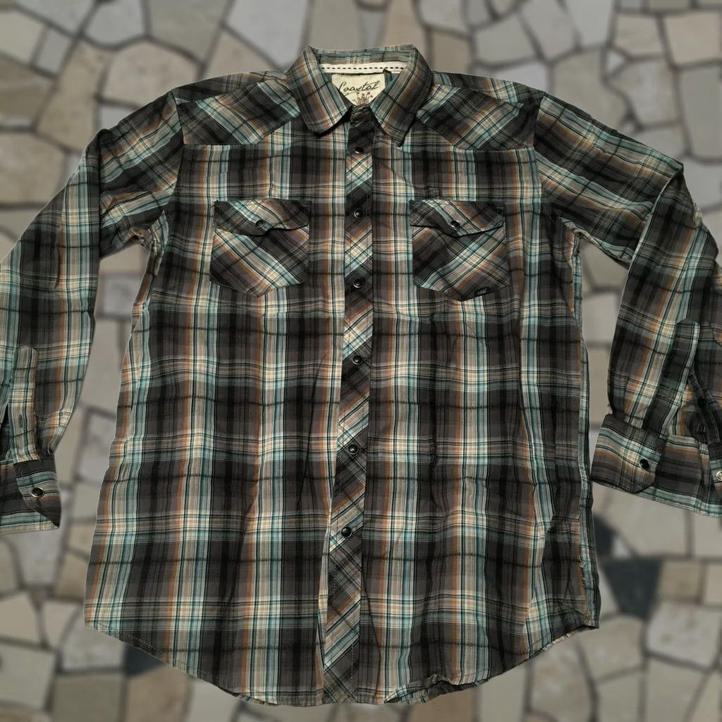 Vintage Coastal Men's Medium Western Shirt Gray Blue Plaid Pearl Snap Blend Size US M / EU 48-50 / 2 - 1 Thumbnail
