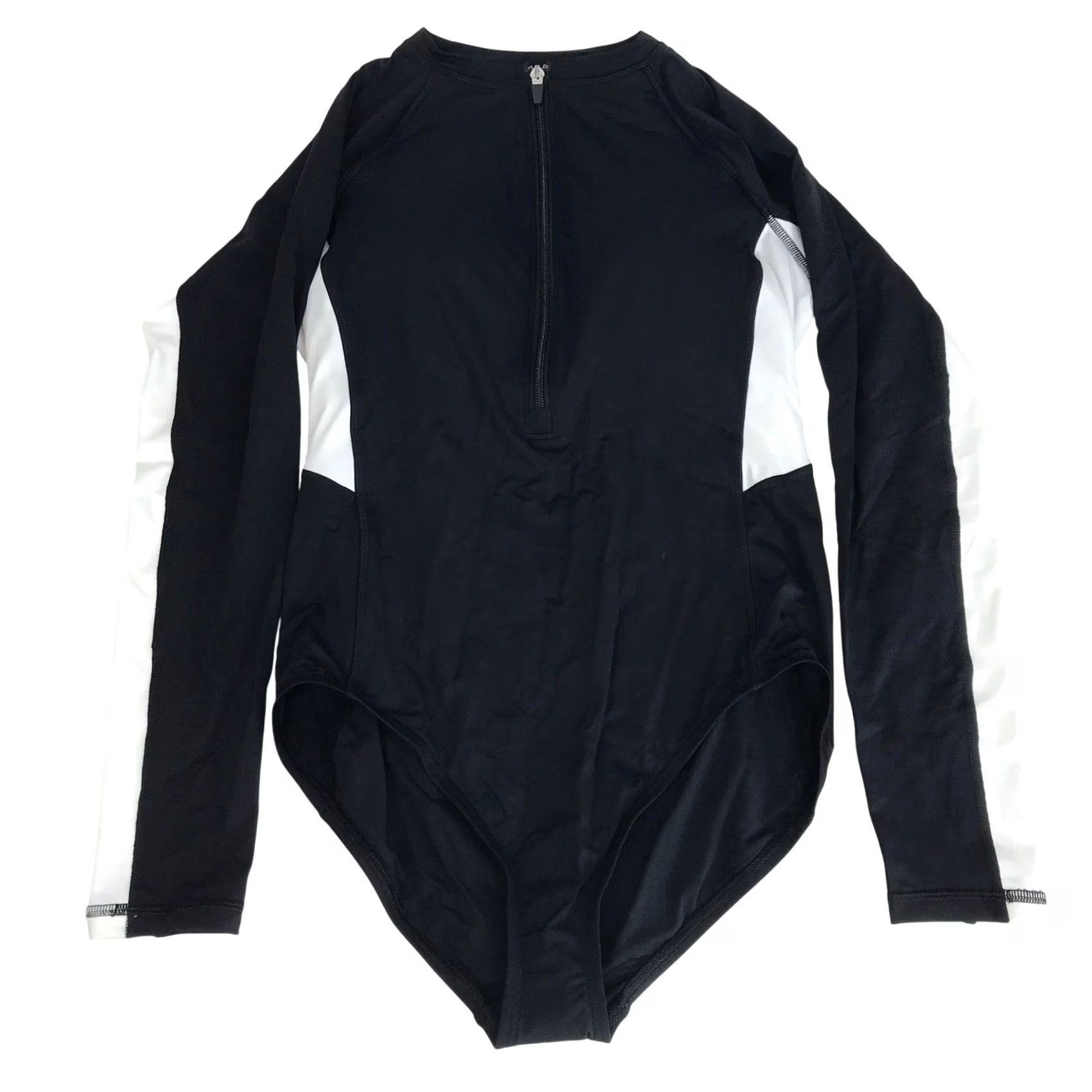 Lands' End Lands End Womens Rash Guard One Piece Colorblock Long Sleeve Size 10 Tall Black White UV Protection Zip Front Athletic Swimsuit Size L / US 10 / IT 46 - 2 Thumbnail