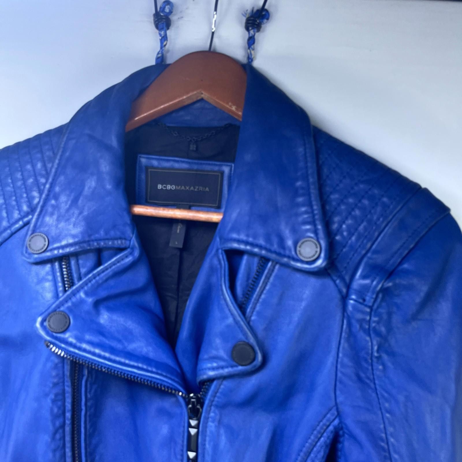 Bcbgmaxazria BCBG Max Azria Leather Jacket Blue Women's Large Size L / US 10 / IT 46 - 2 Thumbnail