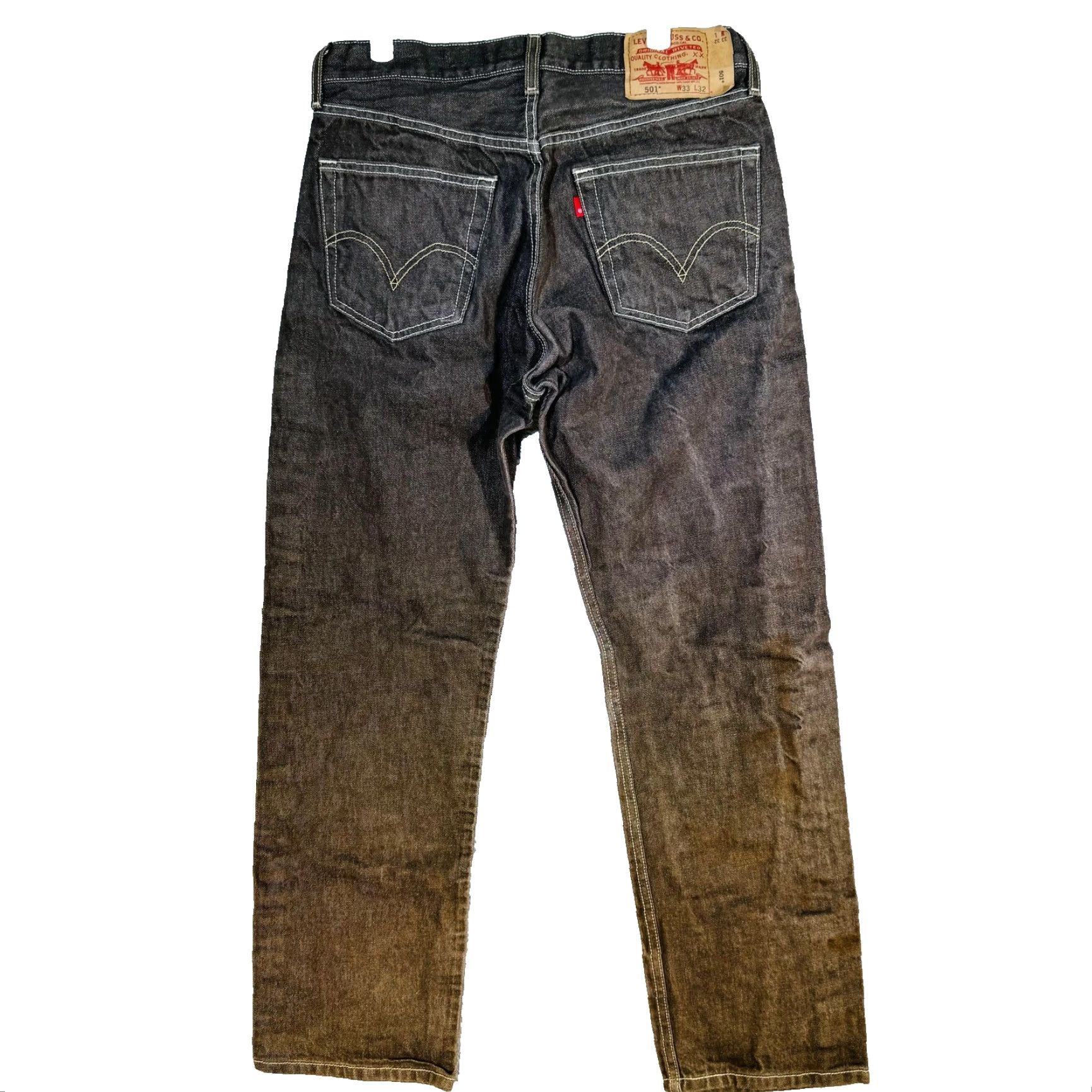 Levi's Levi's 501 Jeans Mens 33x32 Black Dark Wash Straight Denim Button Fly Regular Fit Jeans WorldBrand Snapped Belt Loops Leather Patch USA 5-Pocket Size US 33 - 6 Thumbnail
