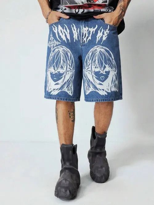 Japanese Brand × Vintage Anime Graphic Y2k Shorts Jorts Denim Size US 32 / EU 48 - 2 Thumbnail