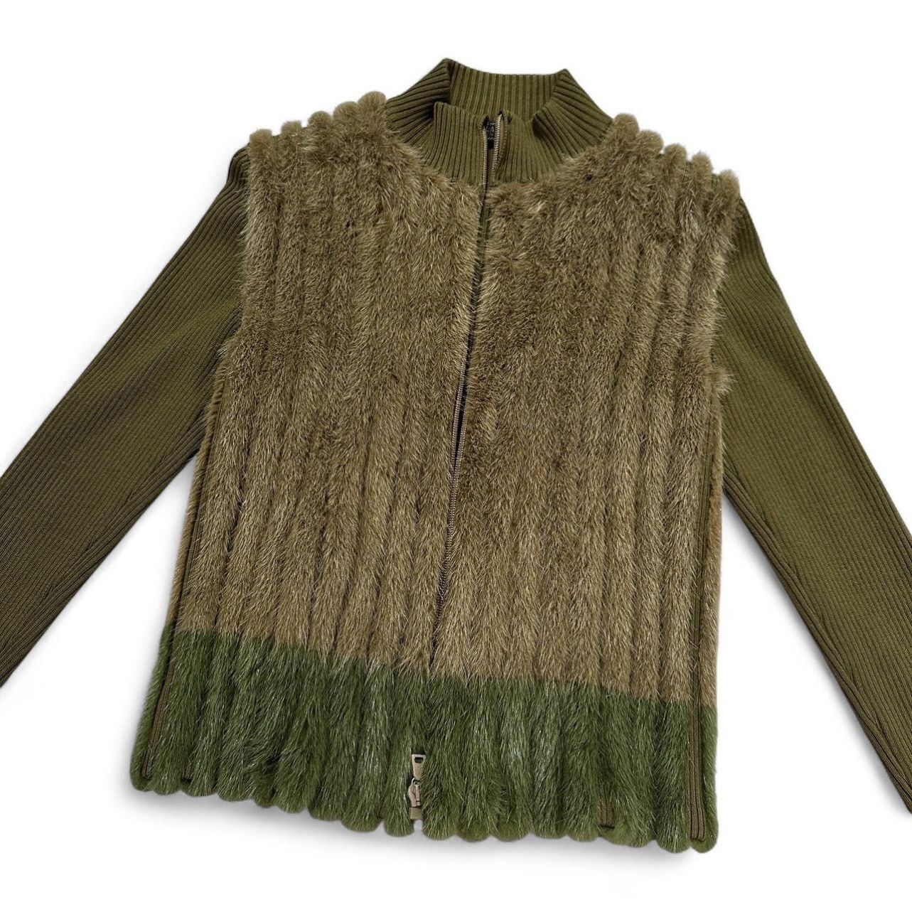 Prada Prada FW2000 Green & Brown Mink Fur Knit Cardigan Size S / US 4 / IT 40 - 4 Thumbnail
