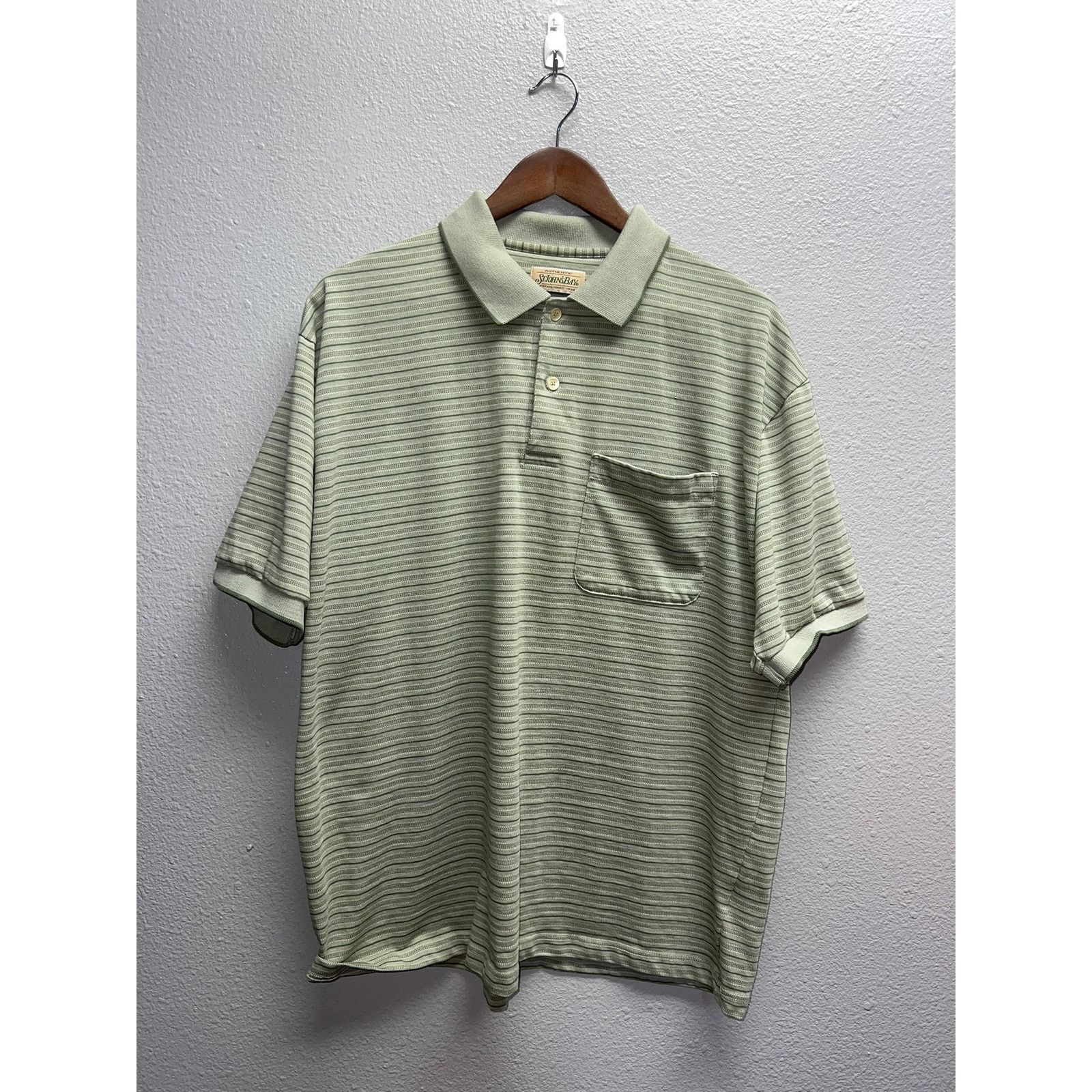 St. Johns Bay St. John's Bay Green Polo Shirt Combed Cotton Striped XL Size US XL / EU 56 / 4 - 1 Thumbnail