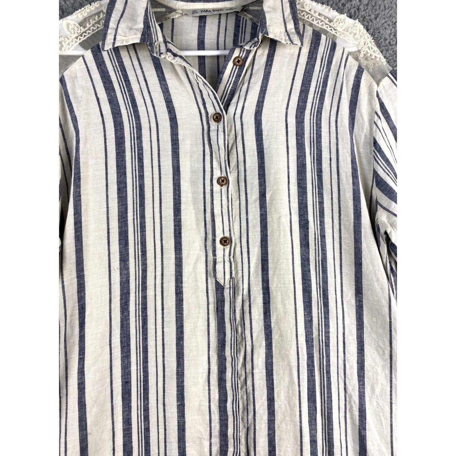 Zara Zara Shirt Dress Women’s L Gray Ivory Striped Long Sleeve Collared Button Hi-Low Hem Pockets Knit Dress Size L / US 10 / IT 46 - 2 Thumbnail