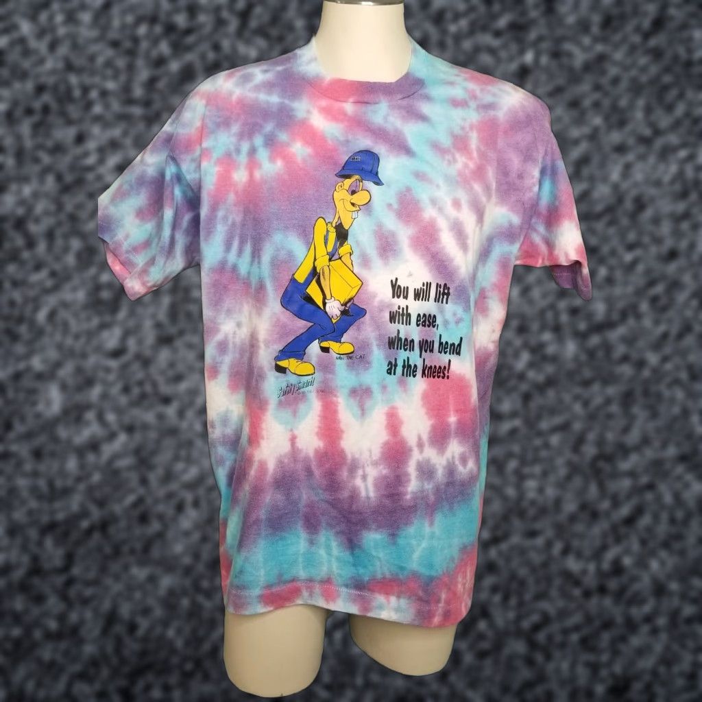 Fruit Of The Loom VINTAGE Fruit of the Loom Men's L Tie Dye T-Shirt 90s Ivan the Safety Cat Short Sleeve Cotton Blend Men Size US L / EU 52-54 / 3 - 1 Thumbnail