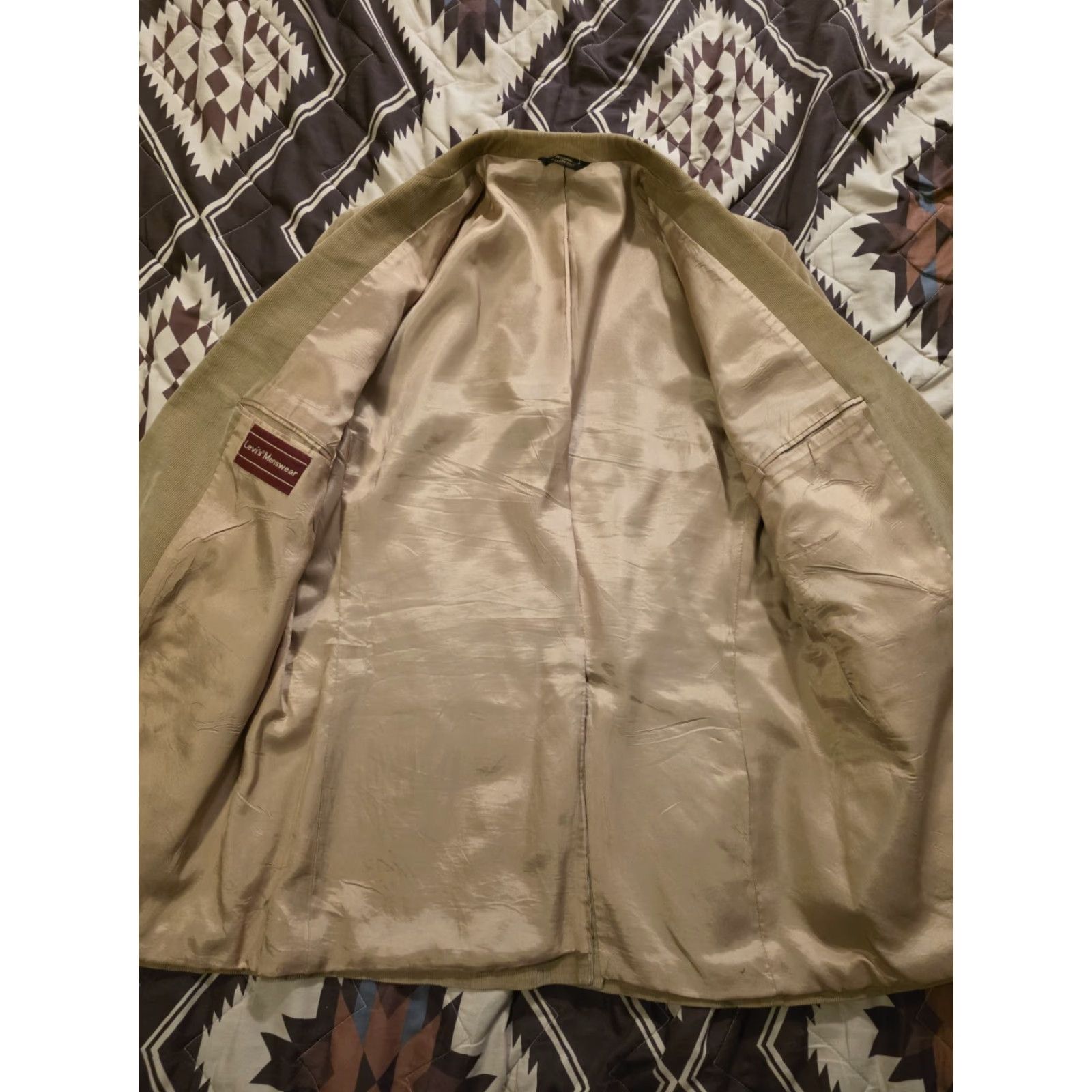 Levi's VINTAGE Levi's Blazer Mens Khaki Corduroy Suede Elbow Pads 44R Beige Notch Lapel Single-Breasted 2 Piece Men Size 44R - 3 Thumbnail