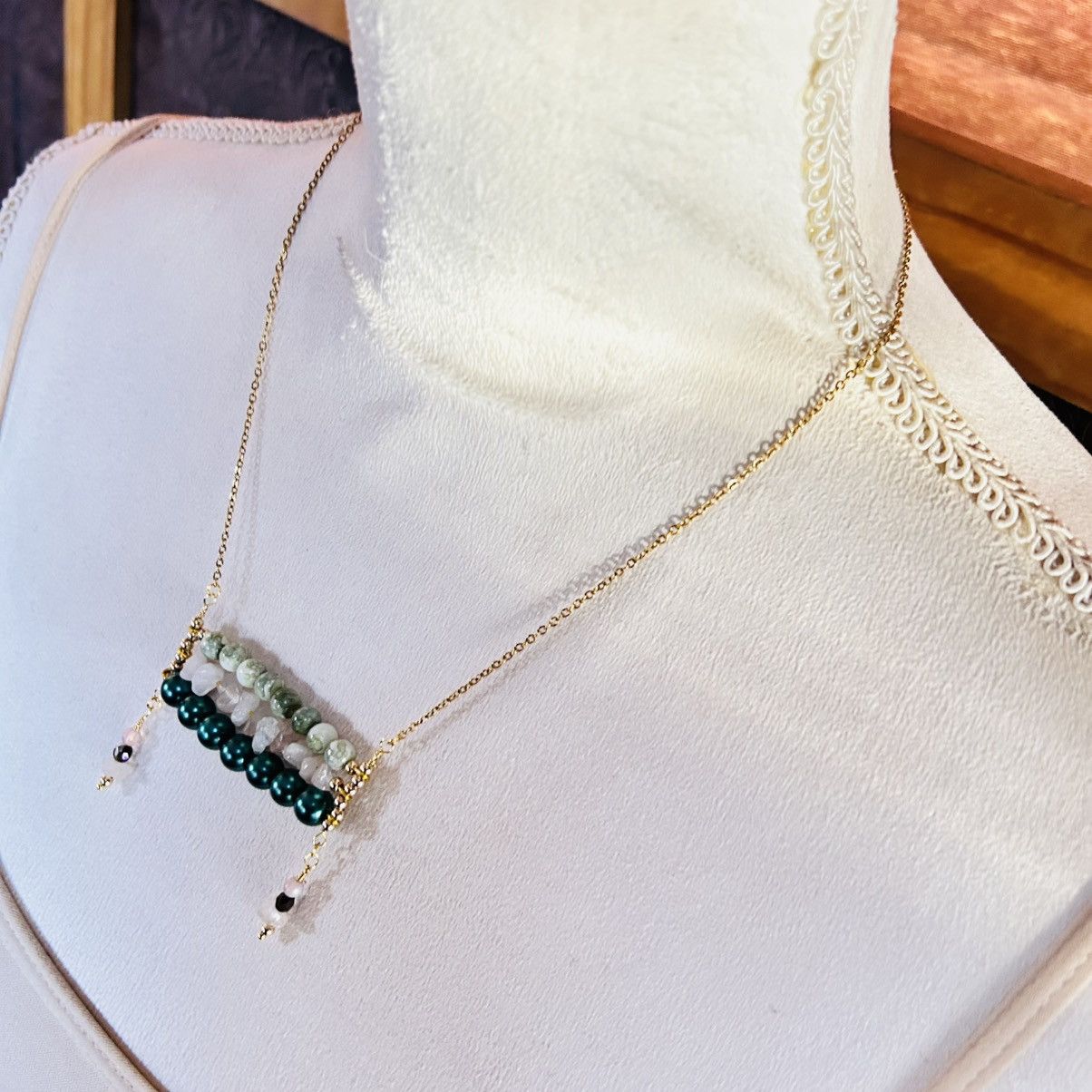 Handmade Handcrafted triple row bar stone pearl necklace Size ONE SIZE - 3 Thumbnail