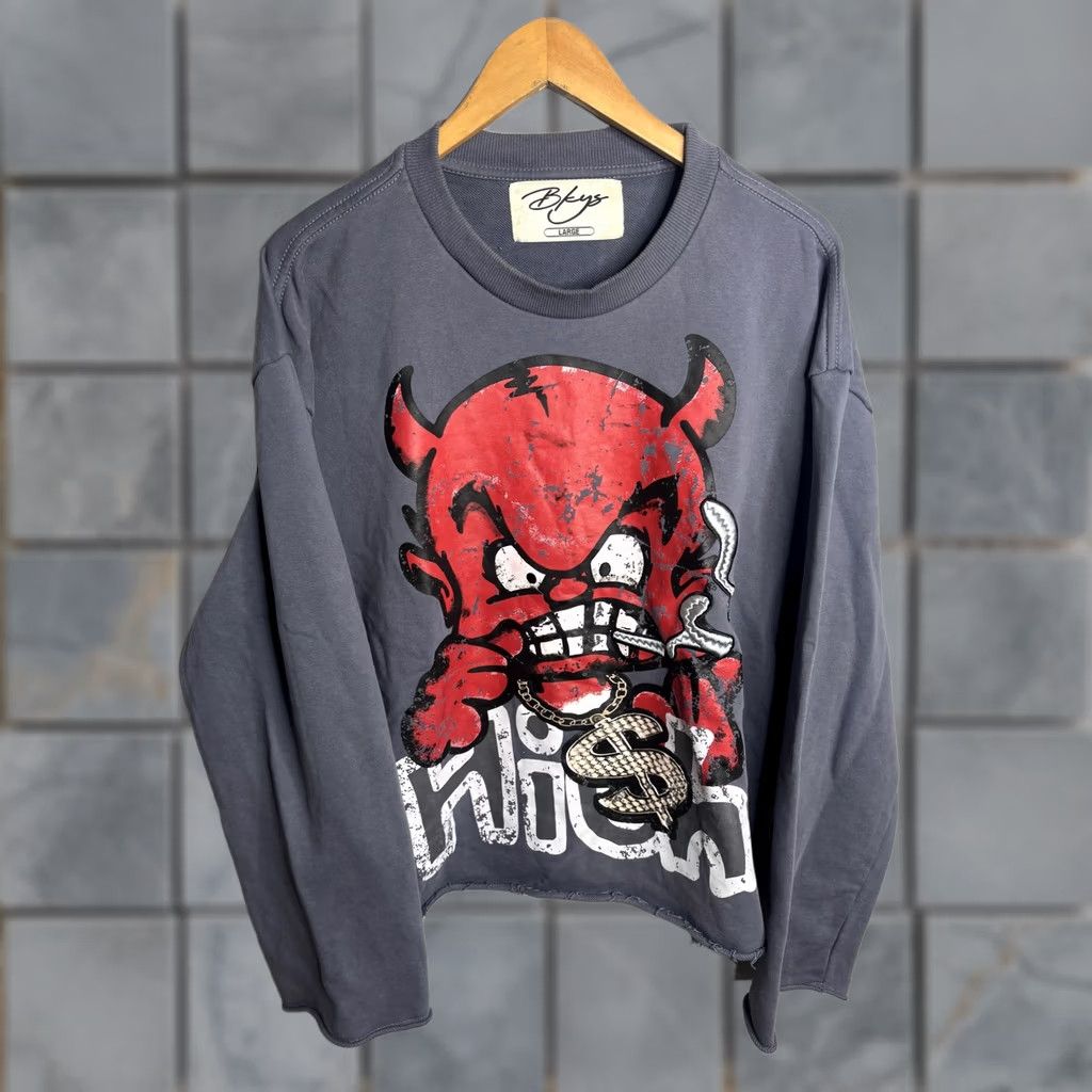 Vintage Bkeys Shirt Mens Large Gray Long Sleeve Devil Graphic Distressed Raw Hem Grunge Size US L / EU 52-54 / 3 - 1 Thumbnail