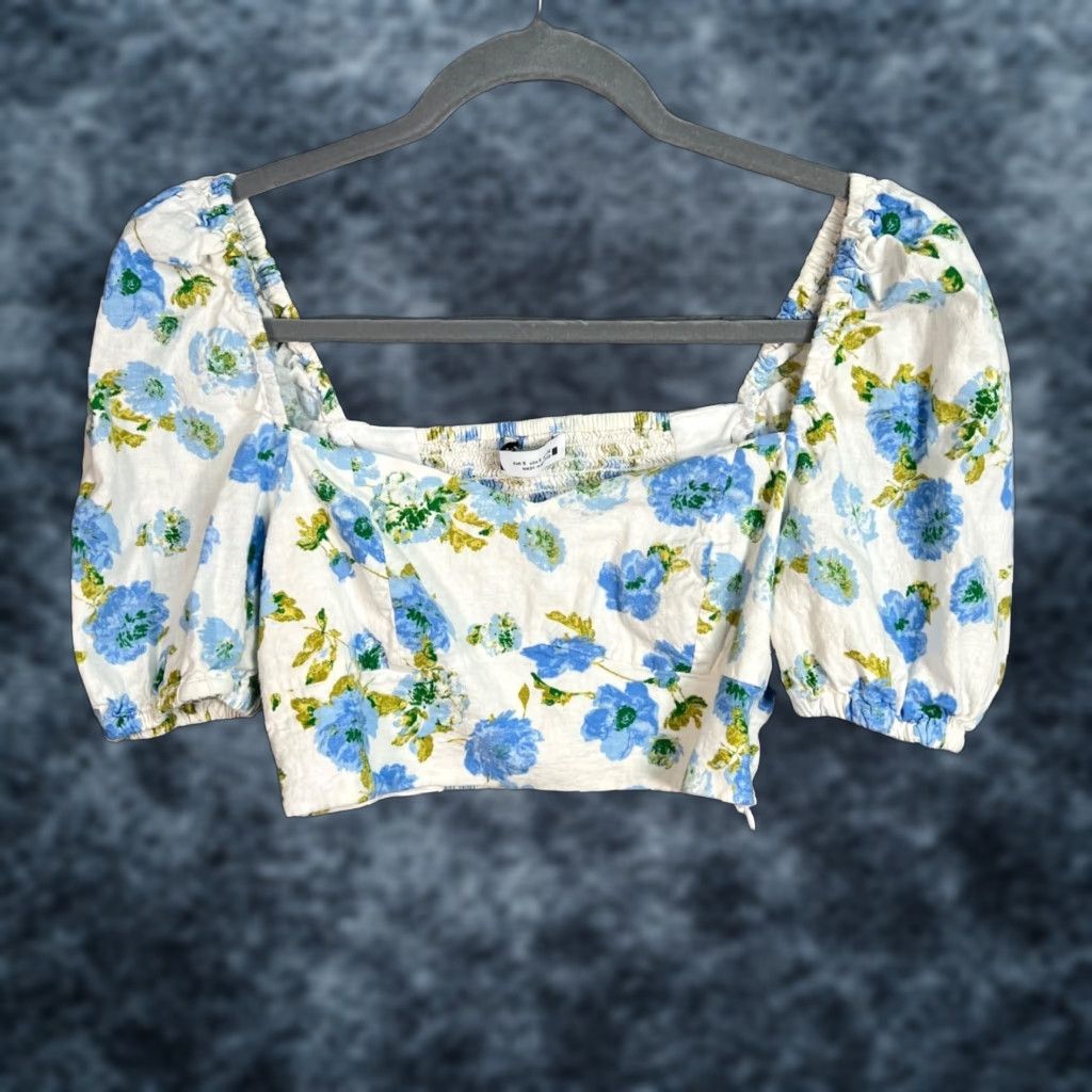 Zara Zara Womens Small Floral Puff Sleeve Crop Top Blouse Shirt Crop White Summer Spring Size S / US 4 / IT 40 - 1 Thumbnail