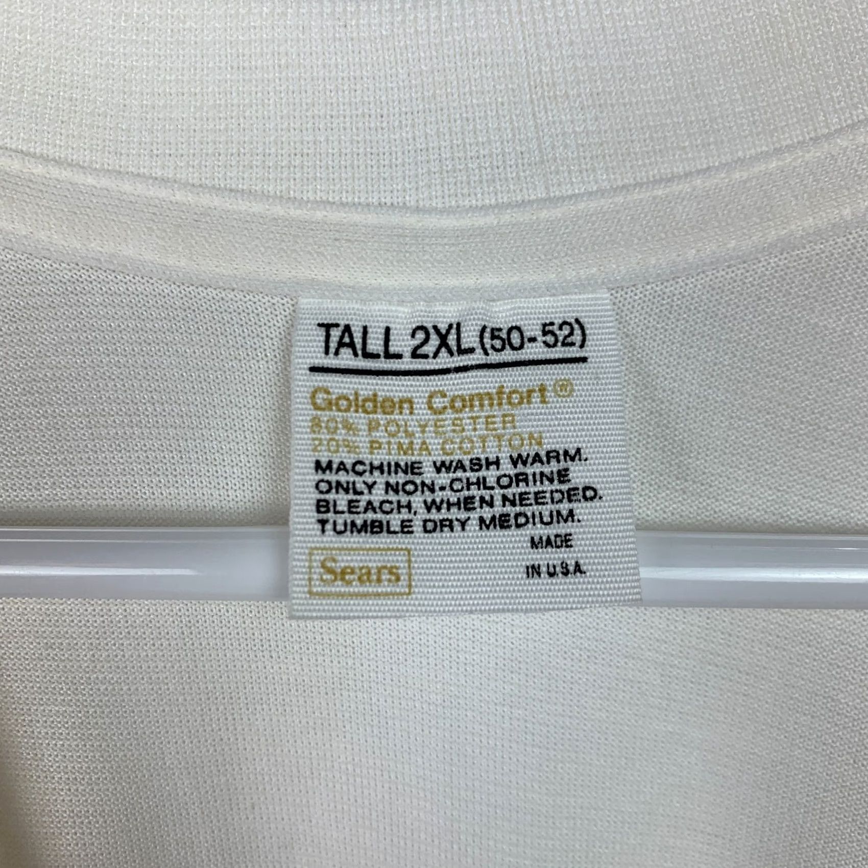 Sears VINTAGE Golden Comfort White T-Shirt 2XLT 70s Sears Polyester Blend Short Sleeve V-Neck Unisex Adults Shirt Mens Womens Size US XXL / EU 58 / 5 - 4 Thumbnail