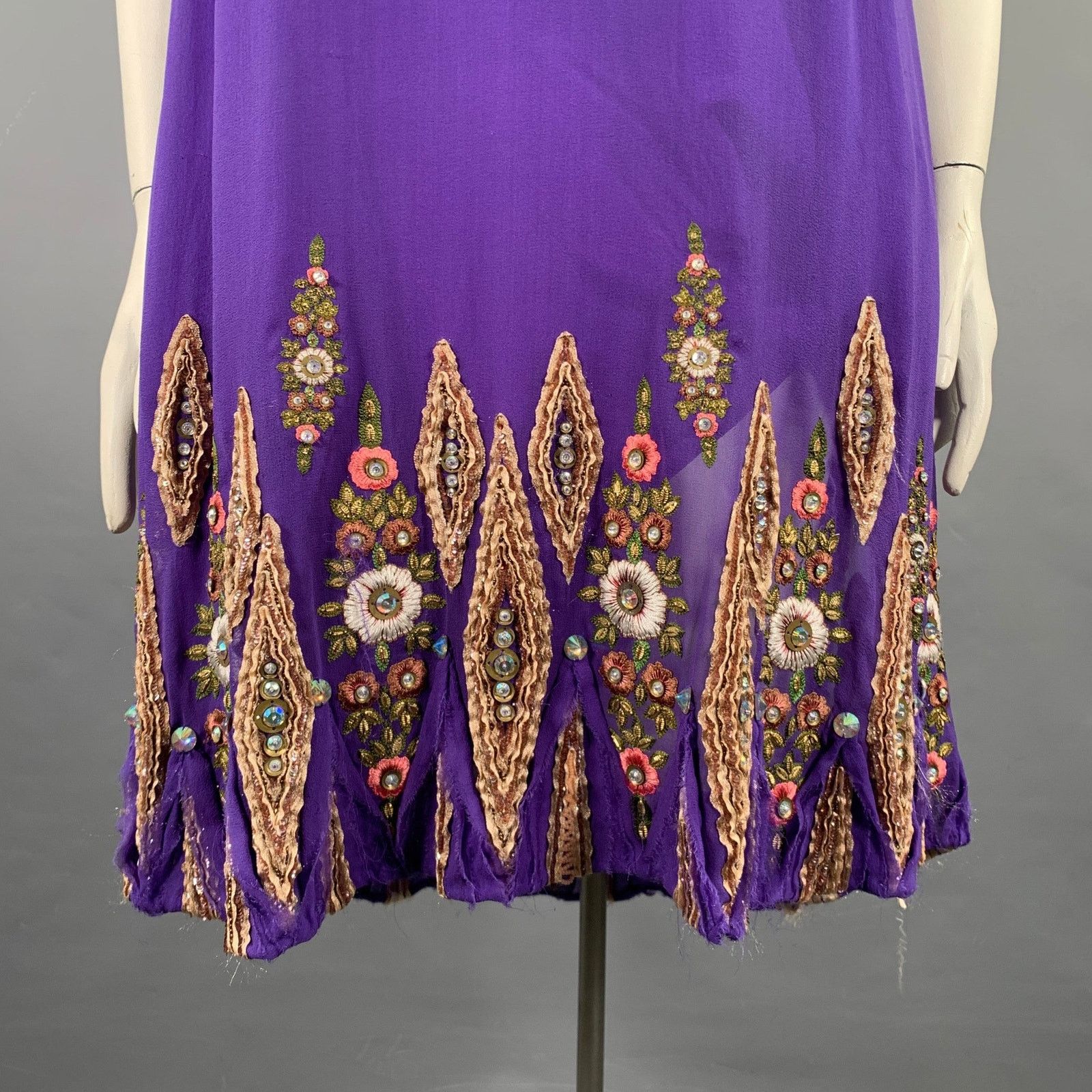 Matthew Williamson Size 10 Purple Gold Silk Embroidered Sleeveless Dress Size L / US 10 / IT 46 - 3 Thumbnail