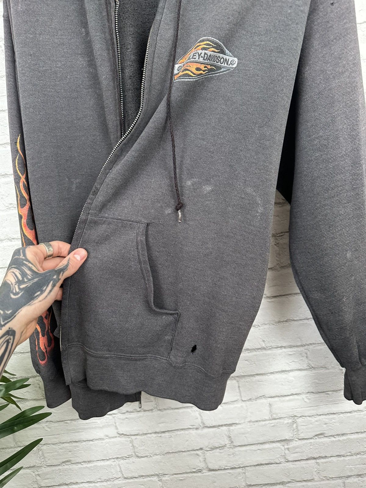 Harley Davidson (XL) SICK FADED VINTAGE Flames Harley Davidson Zip Up Hoodie Size US XL / EU 56 / 4 - 13 Thumbnail